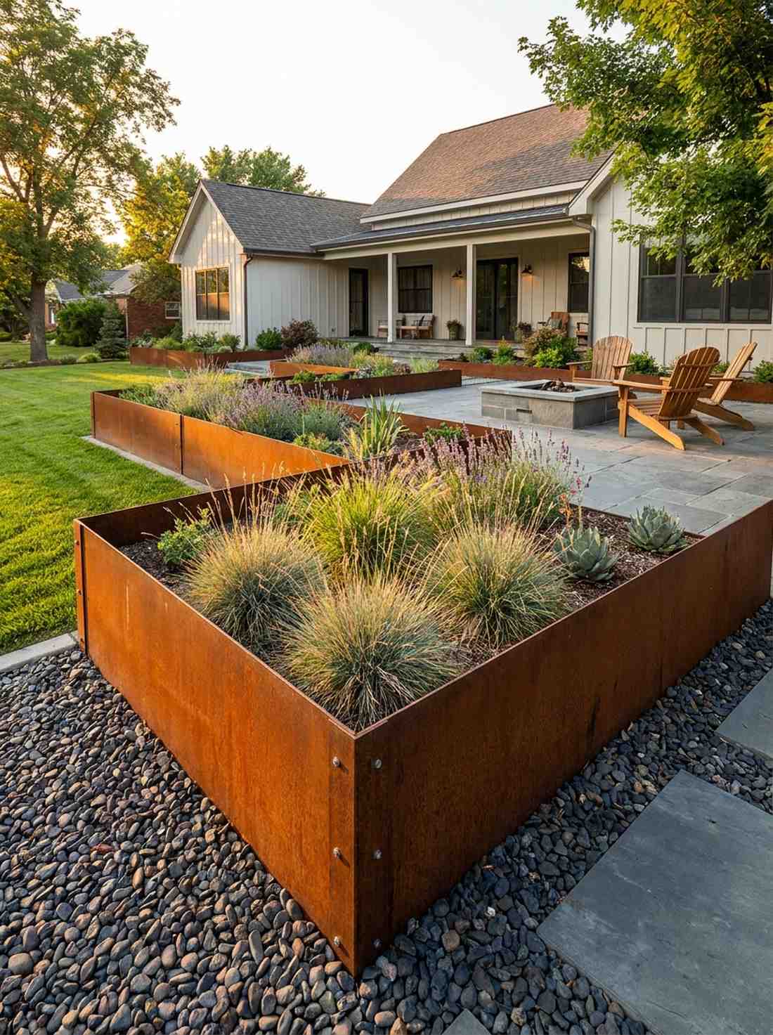 steel edged planting beds
