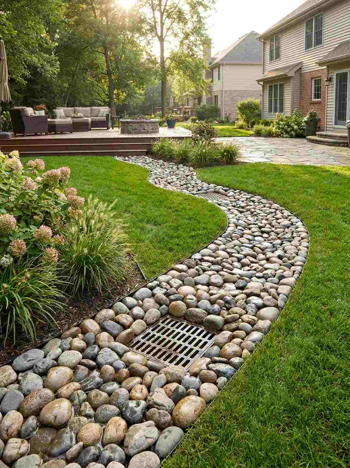 french drain decorative rock cover