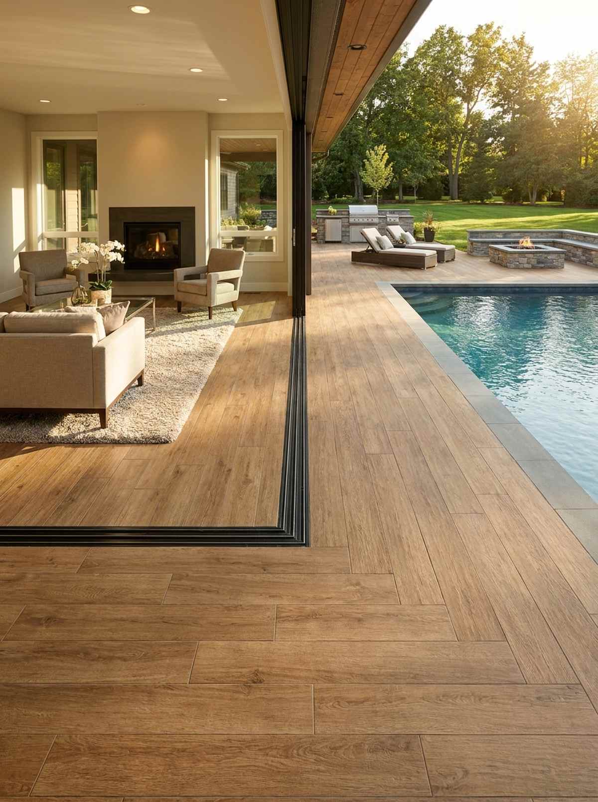 porcelain tile unifying indoor outdoor zones