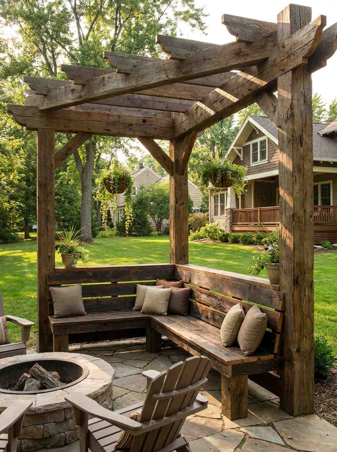reclaimed timber pergola bench