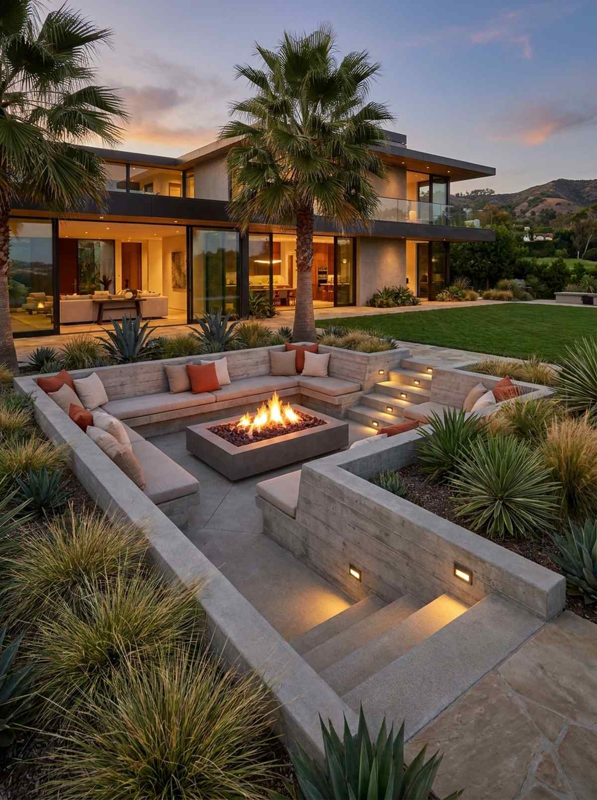 sunken lounge pit with surrounding grade