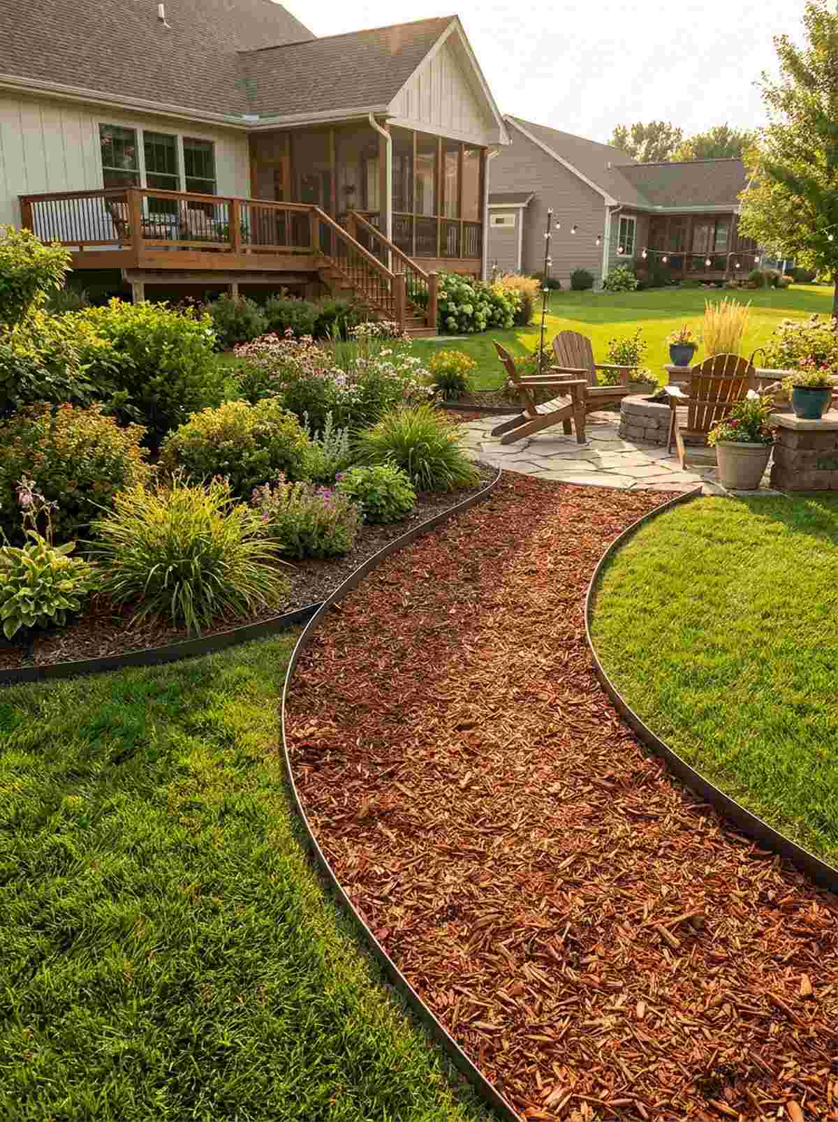 mulched pathways with edging