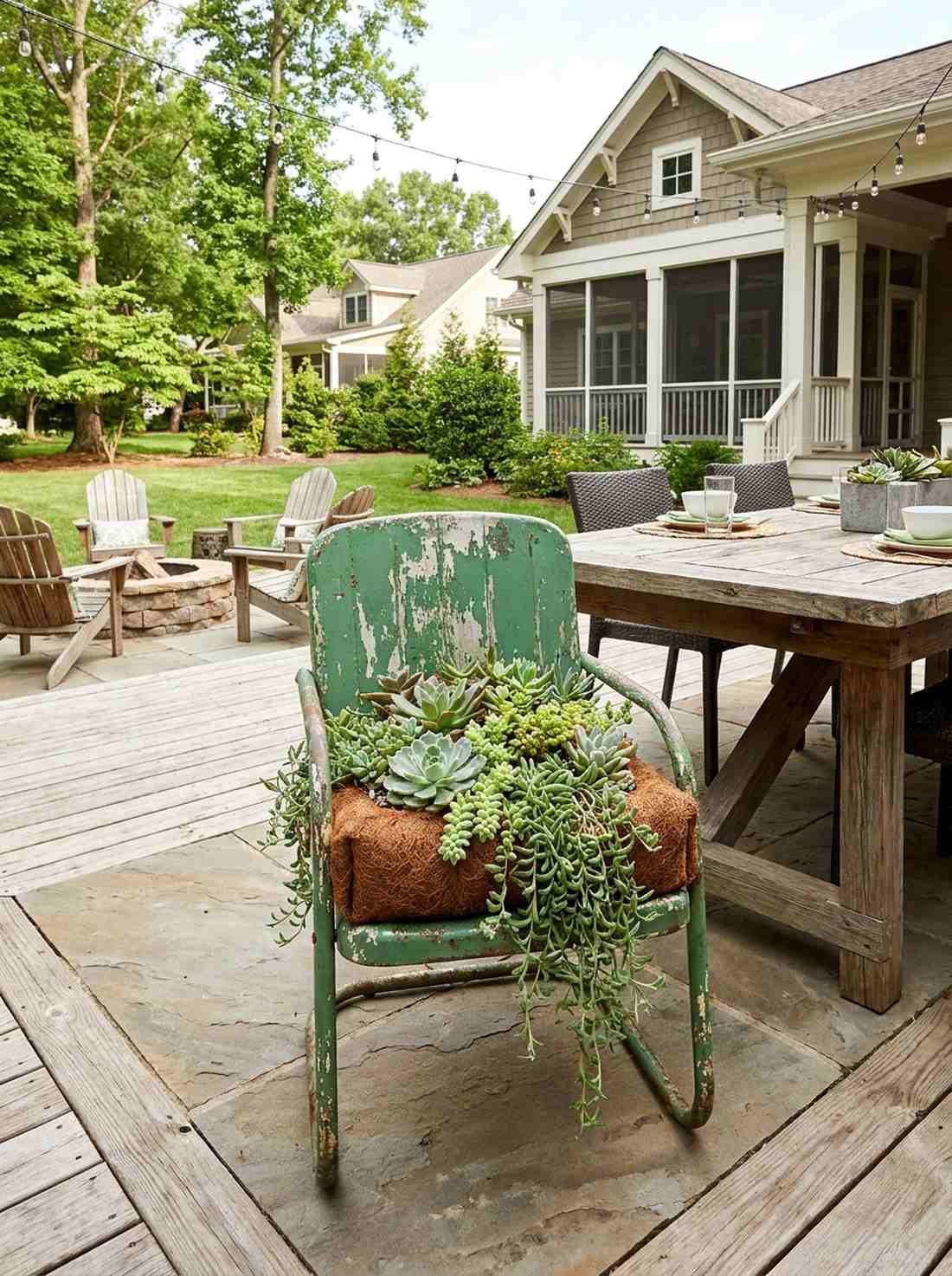 repurposed metal chair planter