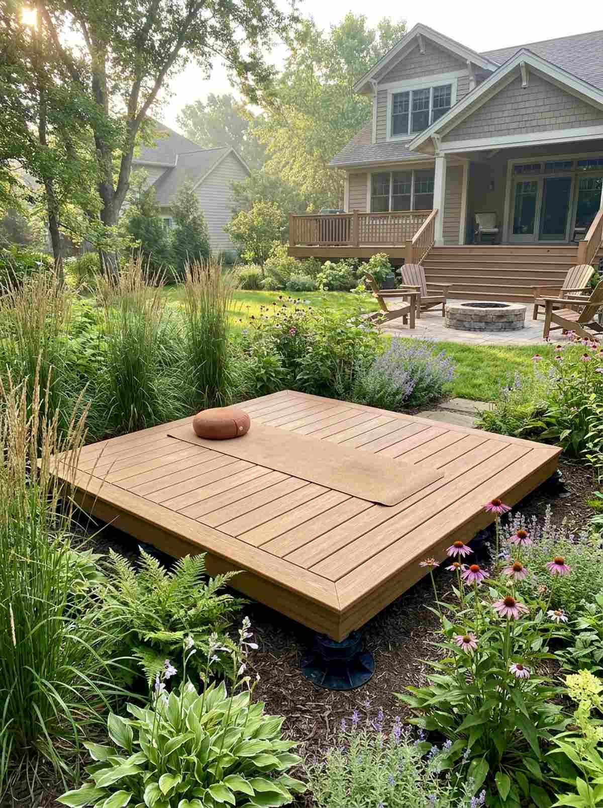yoga deck platform in garden