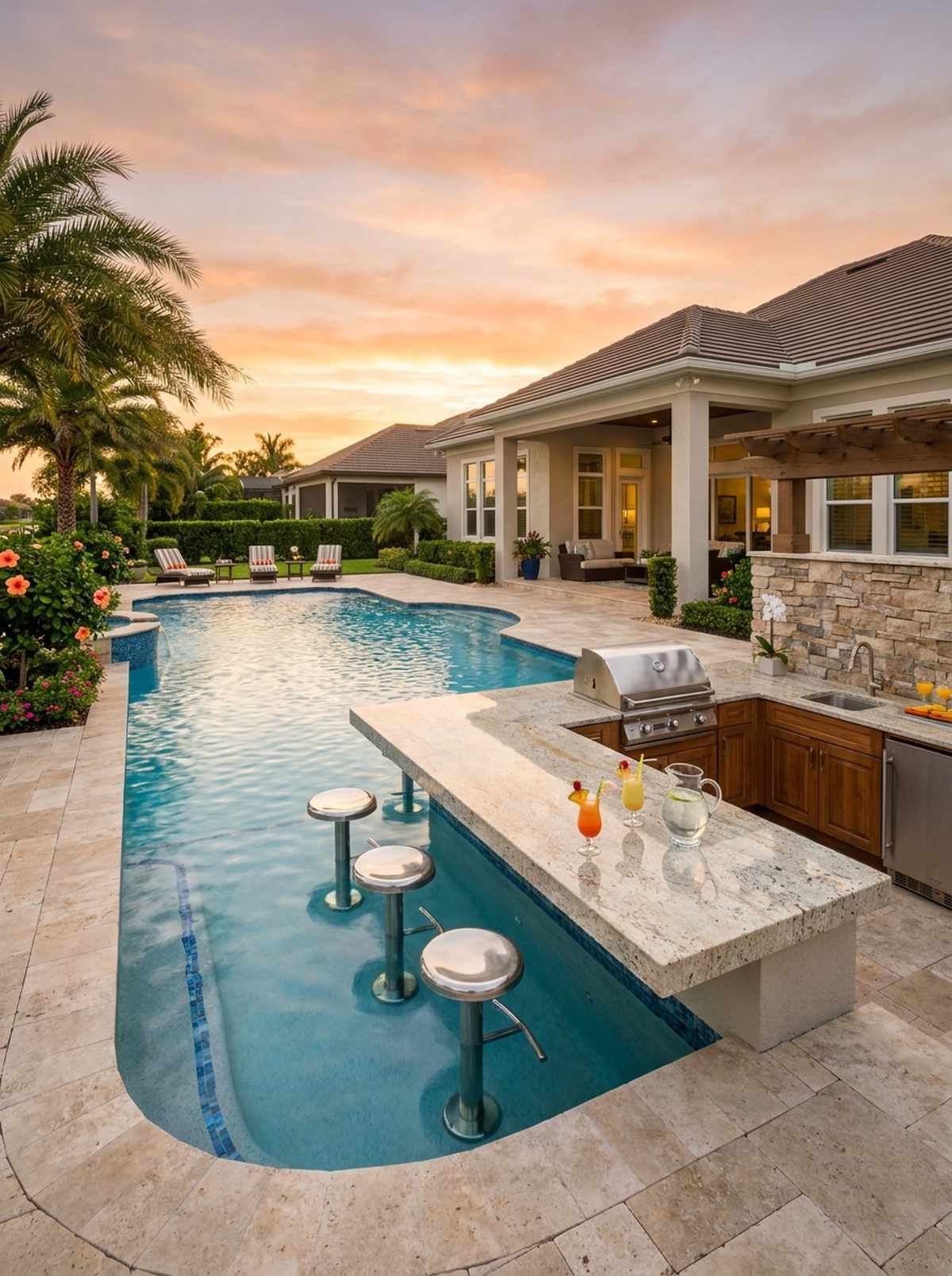 poolside lounge with dining bar