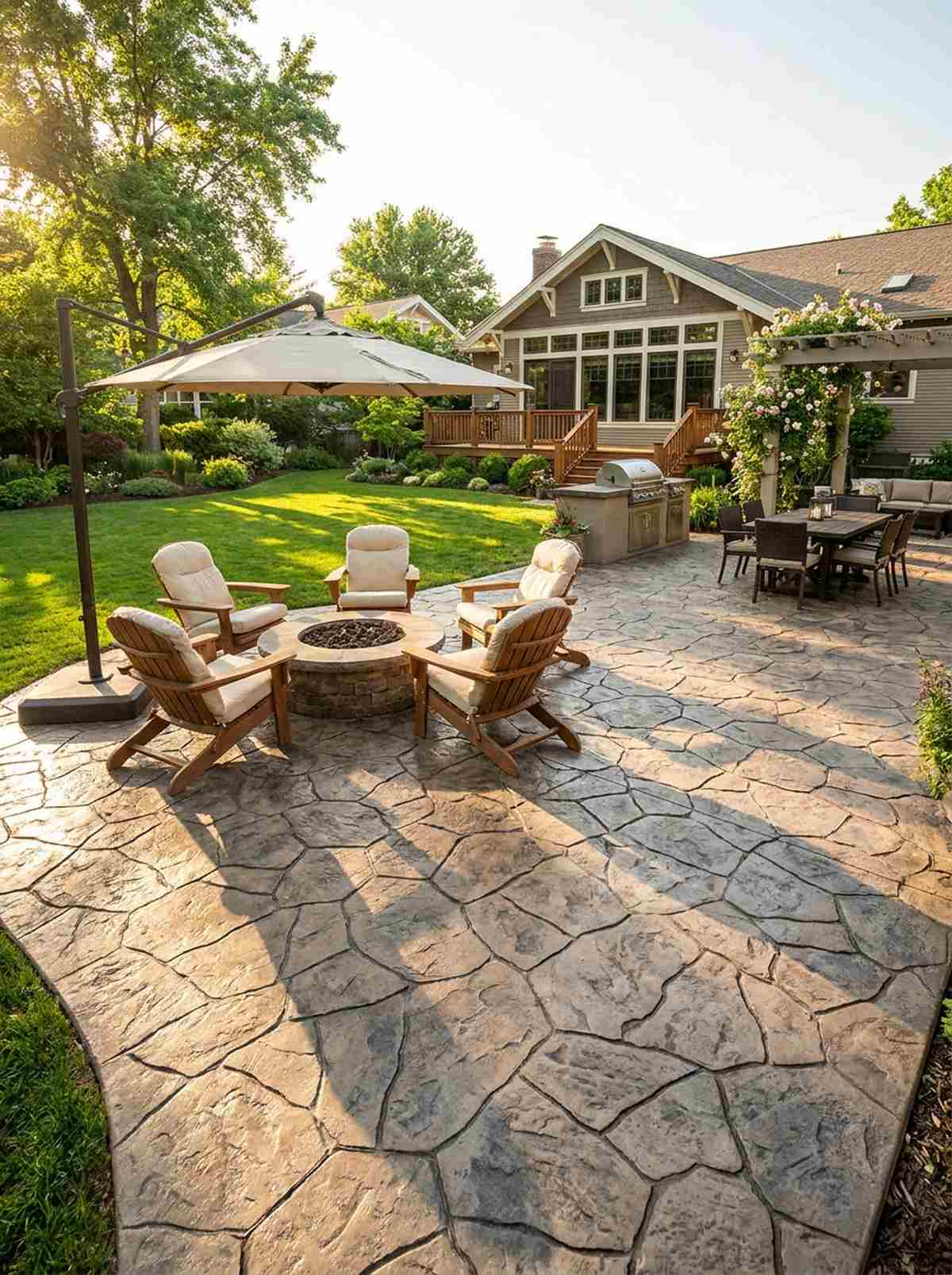 stamped concrete mimicking flagstone pattern
