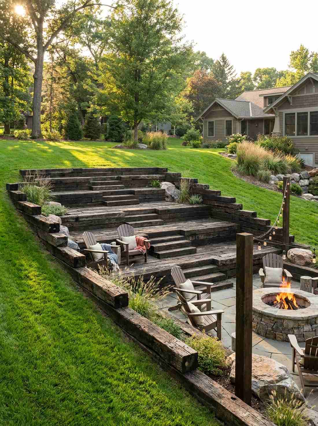 railroad tie stepped seating