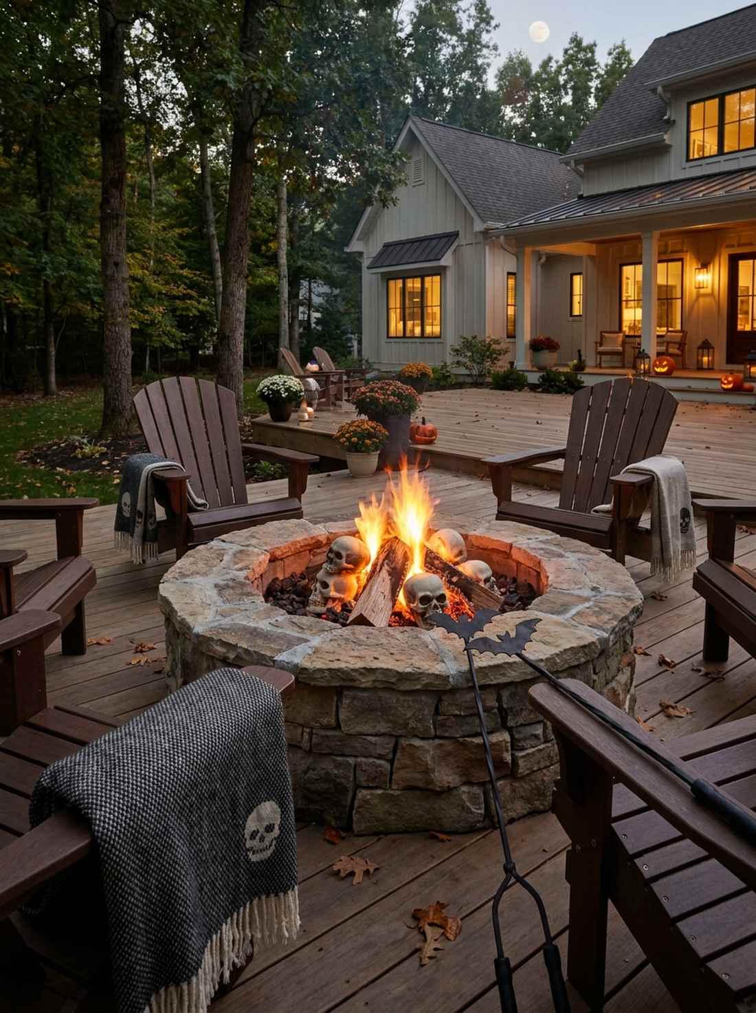 fire pit lounge with subtle halloween accents