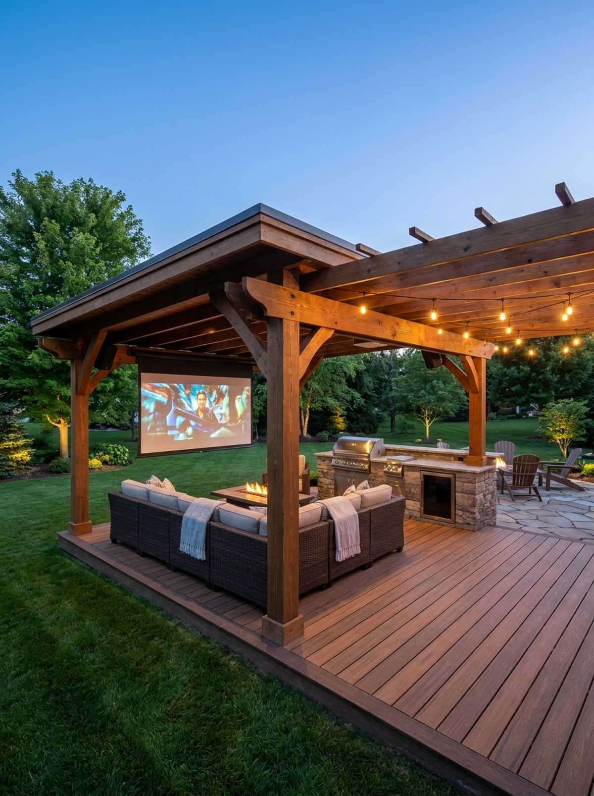 projection screen entertainment pergola