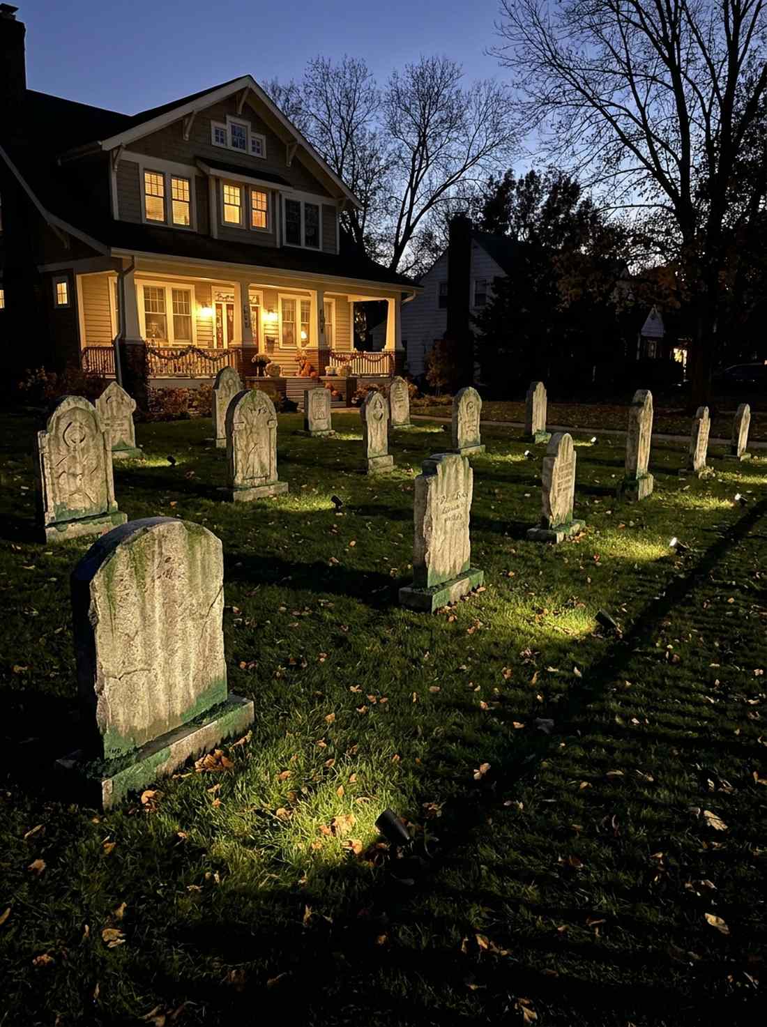 diy graveyard with weathered tombstones
