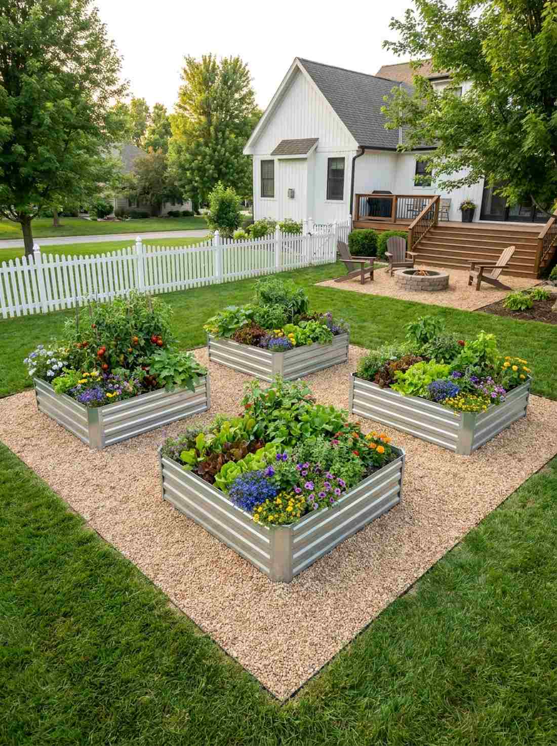 four square symmetrical raised beds