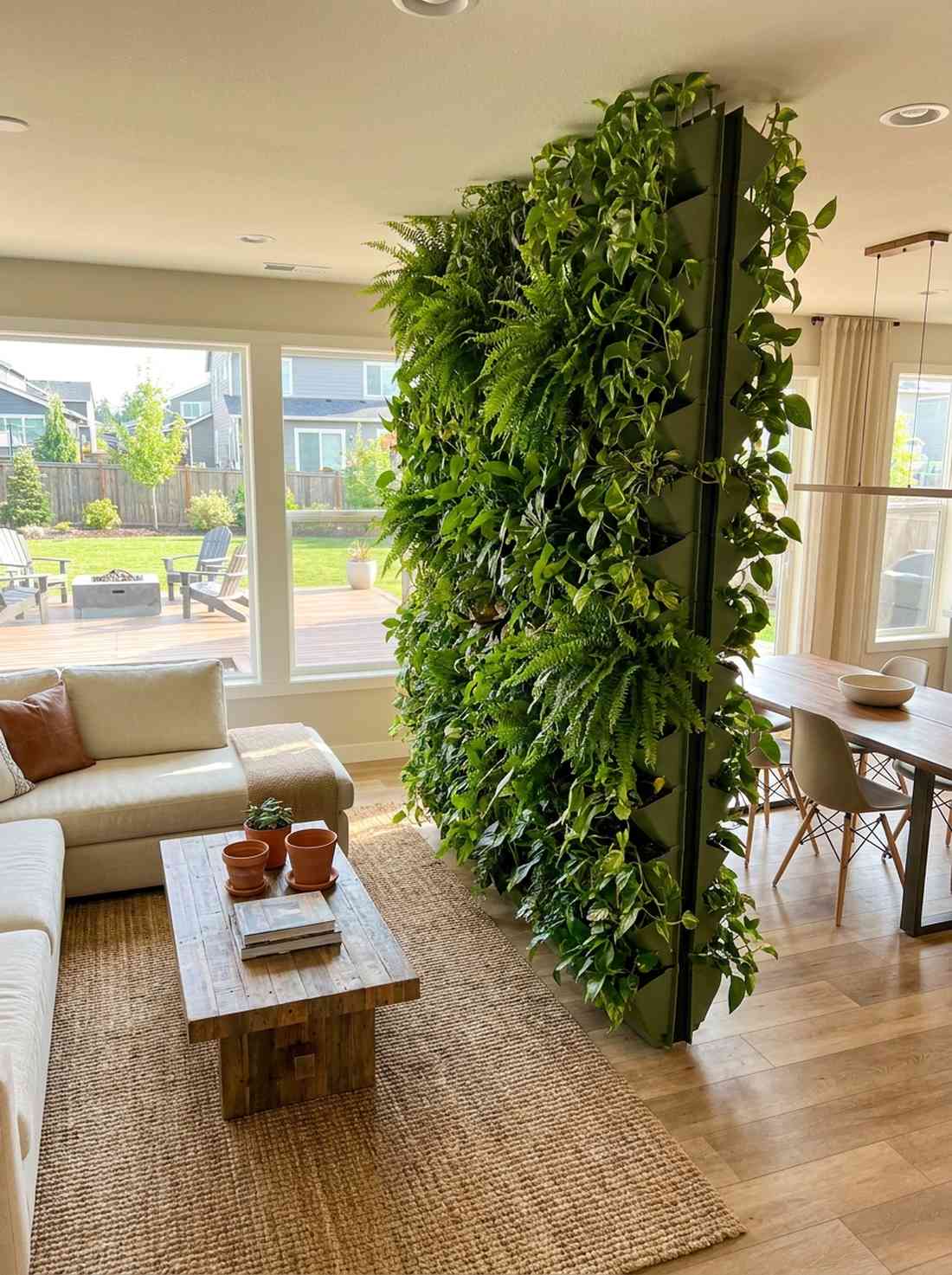 living green wall with mixed plantings