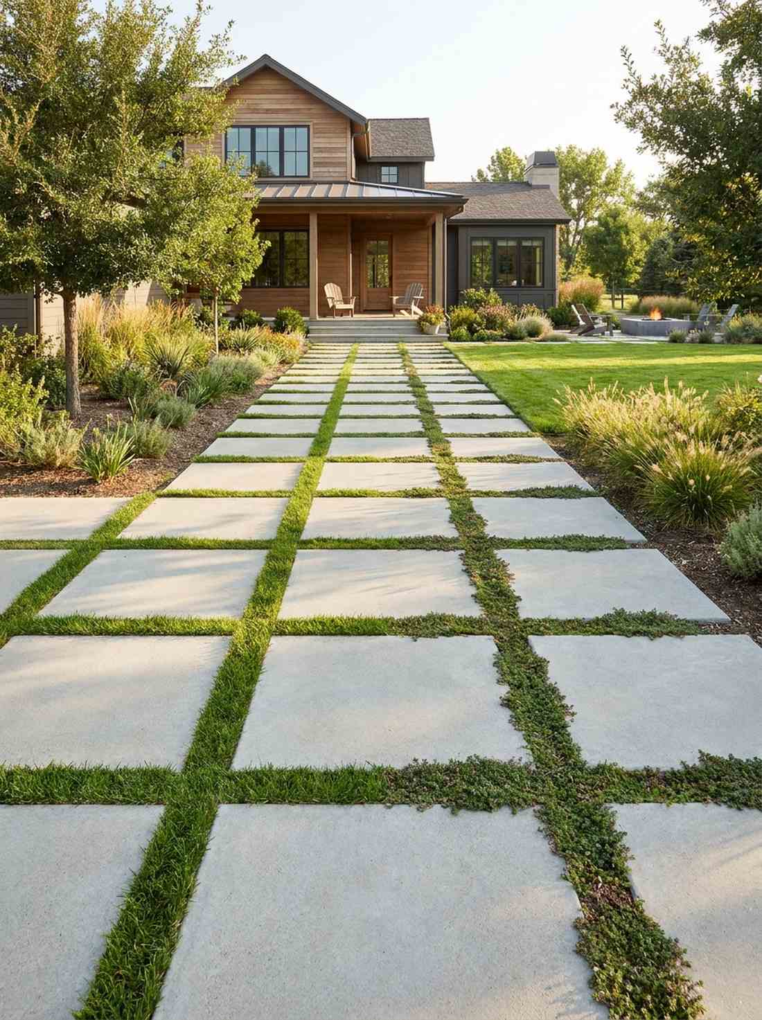 oversized pavers with grass grouting
