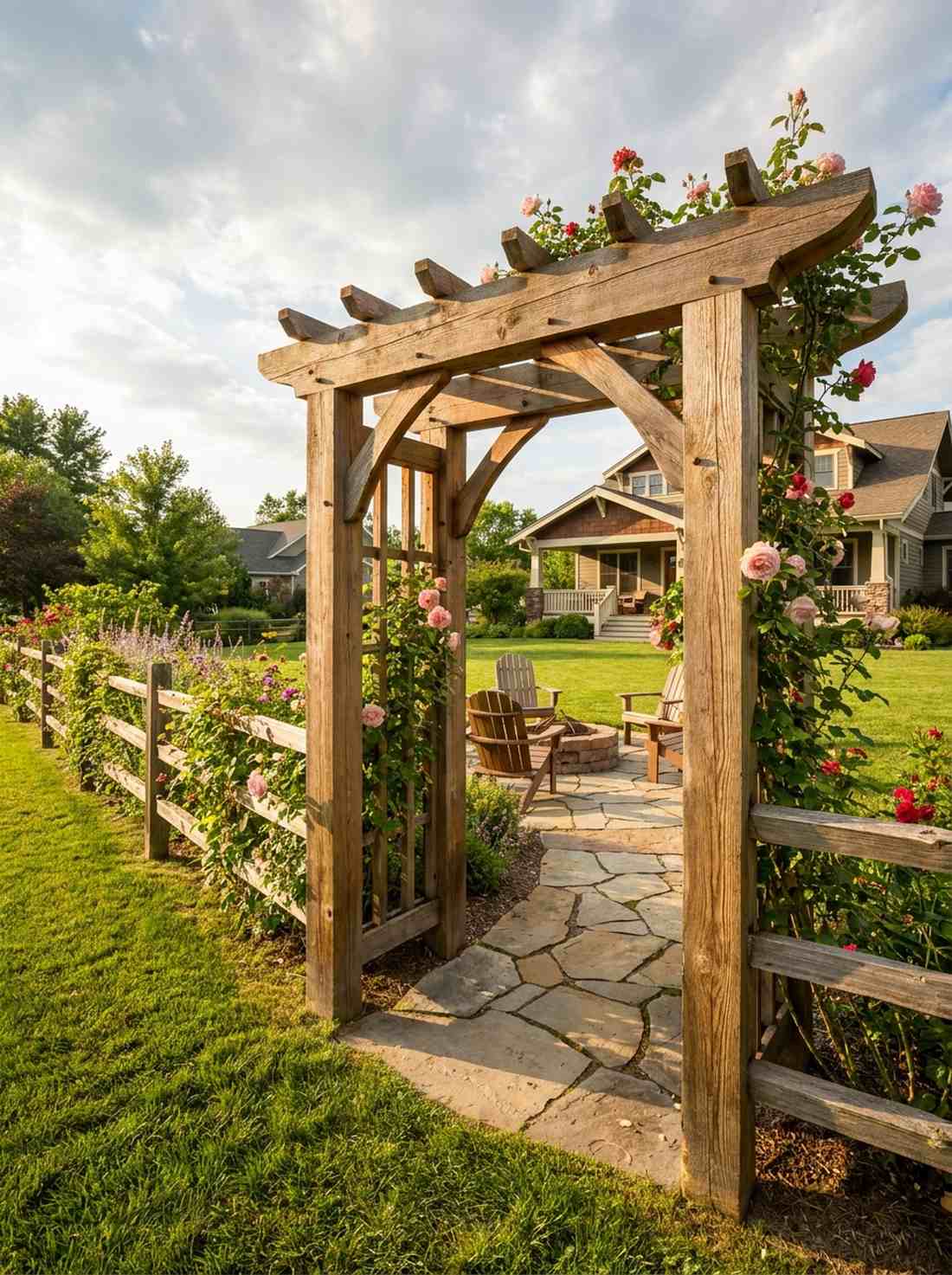 rustic timber arbor gateway