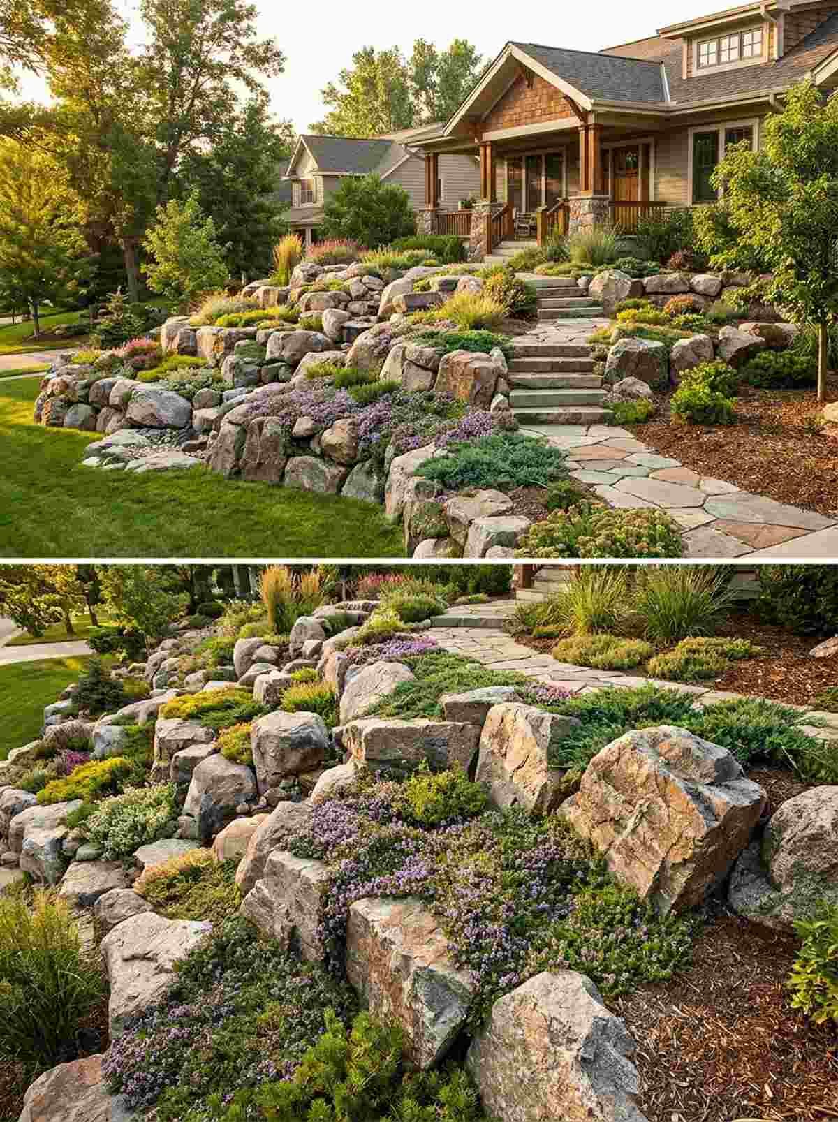 tiered hillside boulder cascade