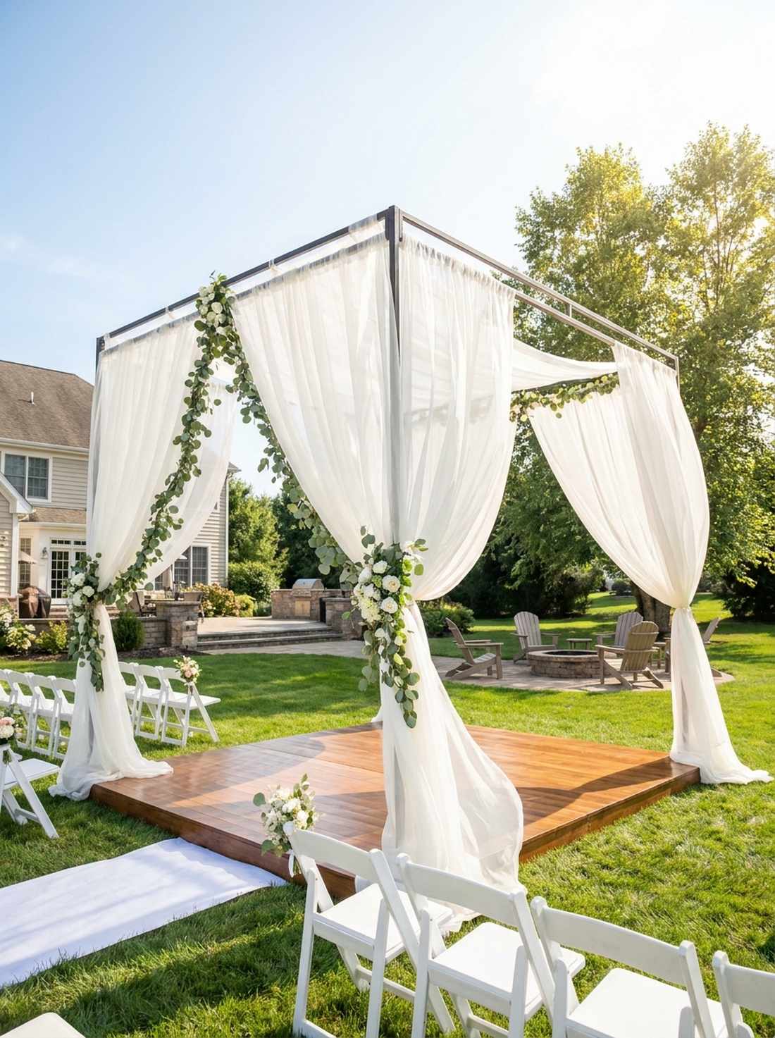 traditional chuppah with flowing fabric draping