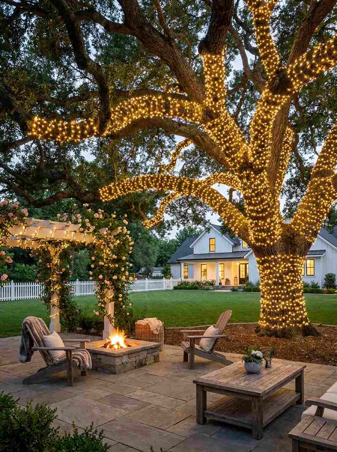 tree wrapped fairy lights