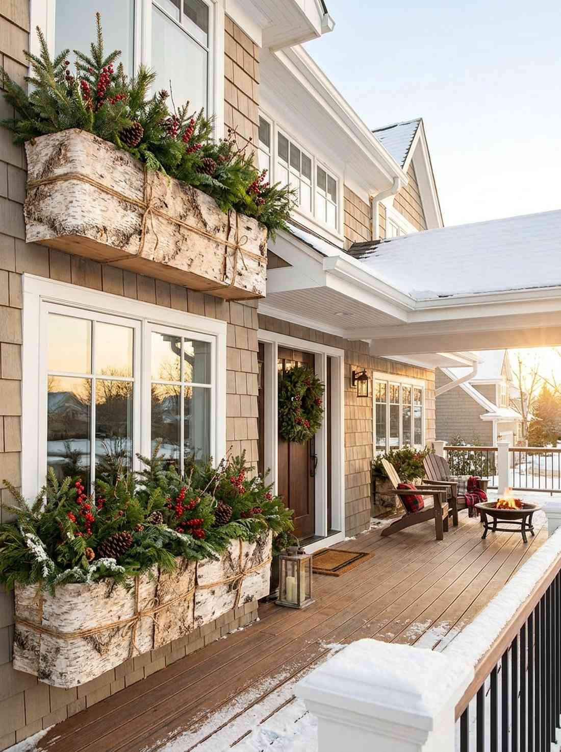birch wrapped planter boxes