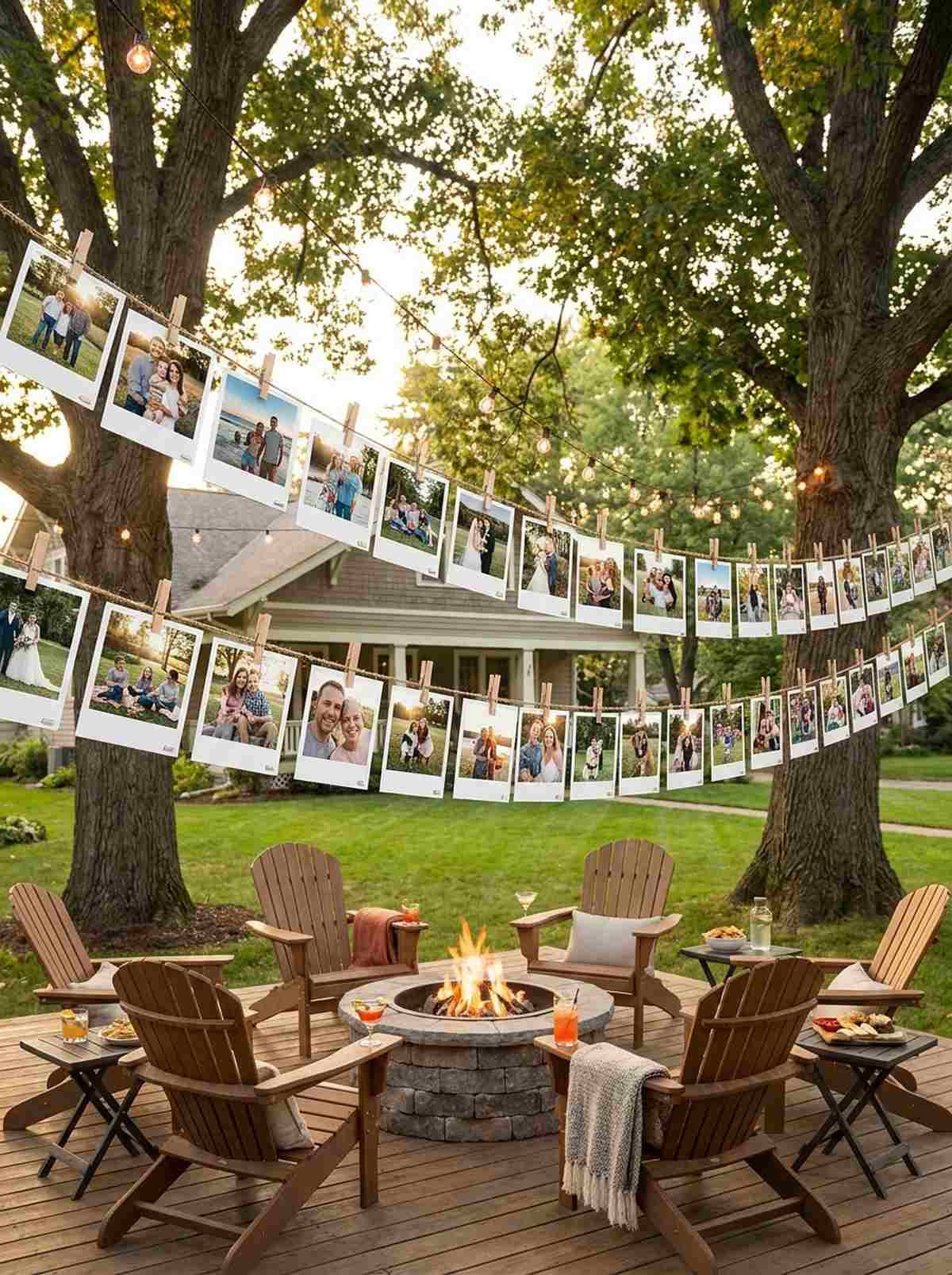 hanging photo display on clothesline