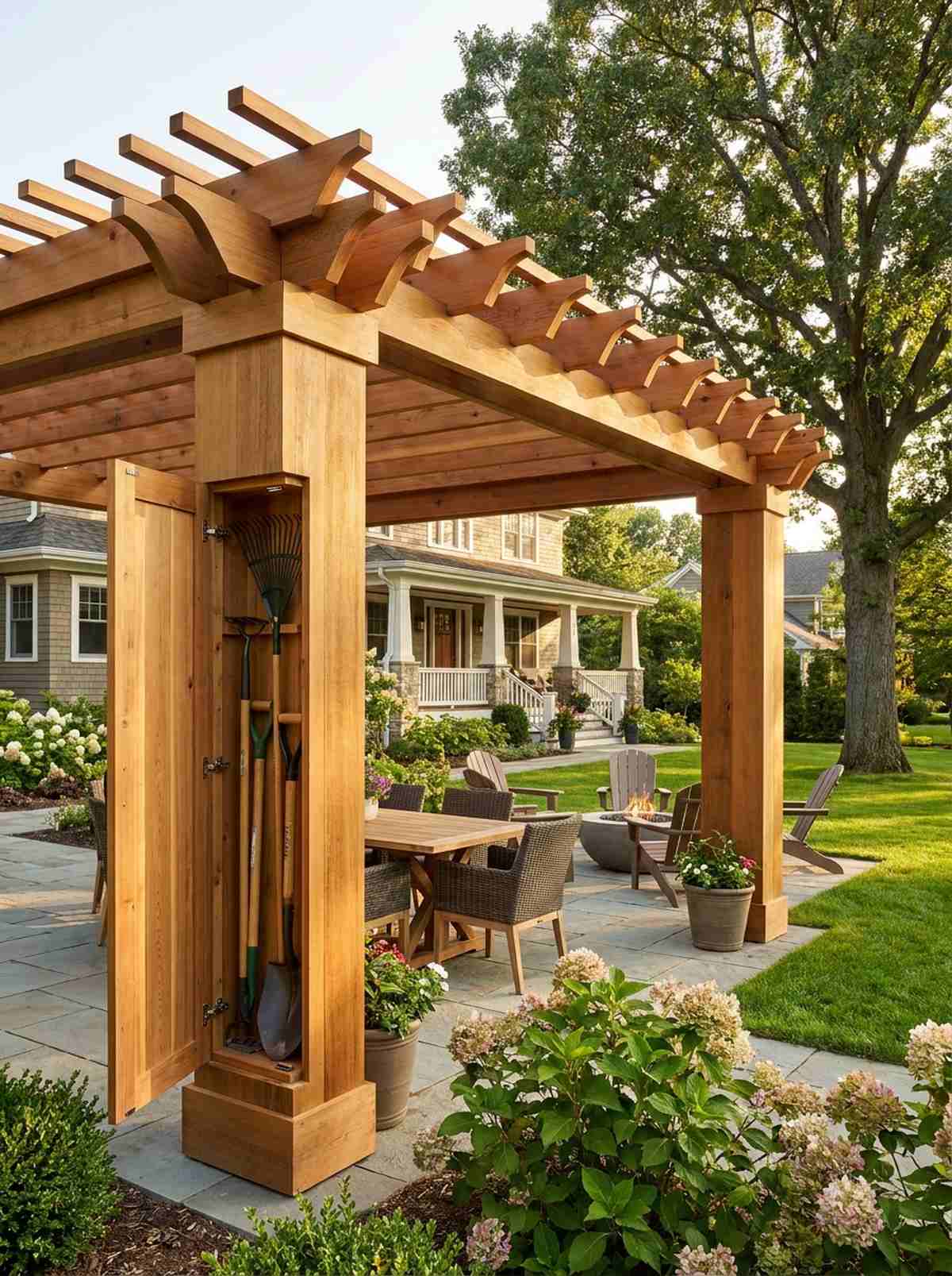 pergola with storage posts