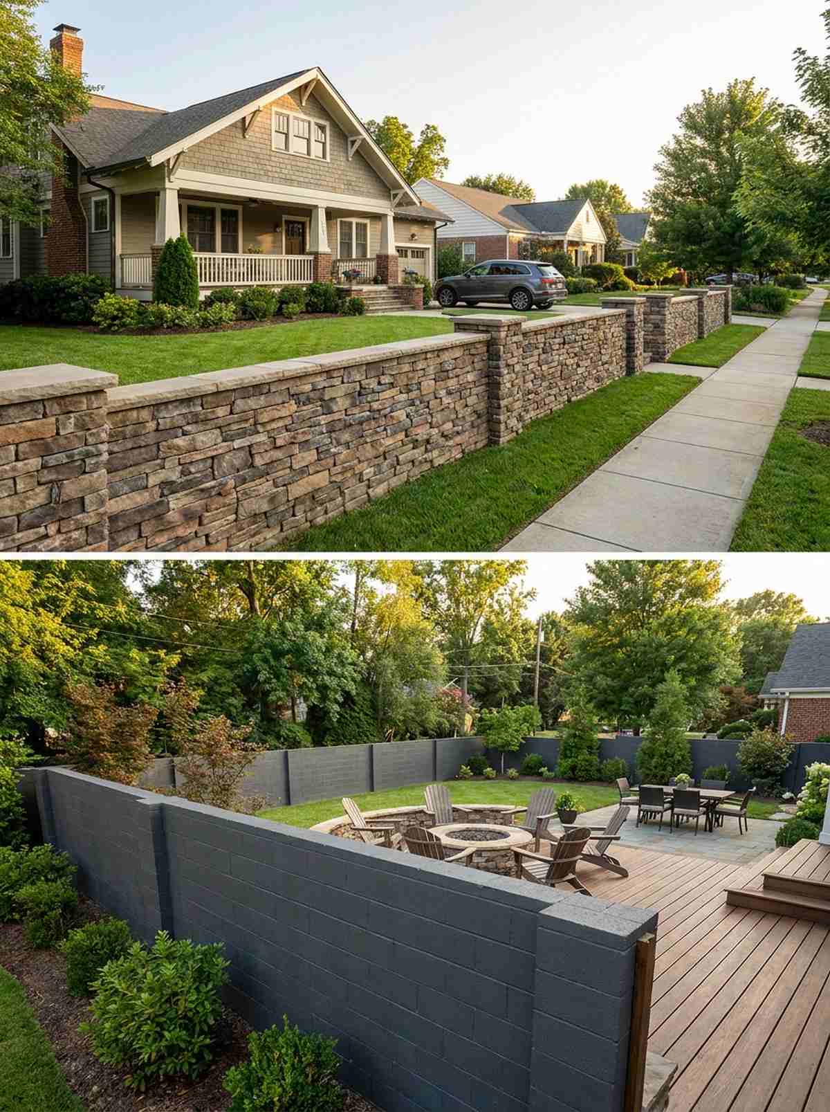 stone and concrete block combination
