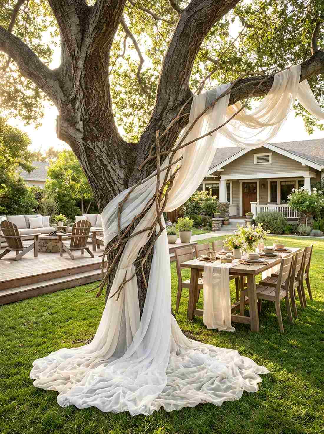 tree branch and fabric weaving