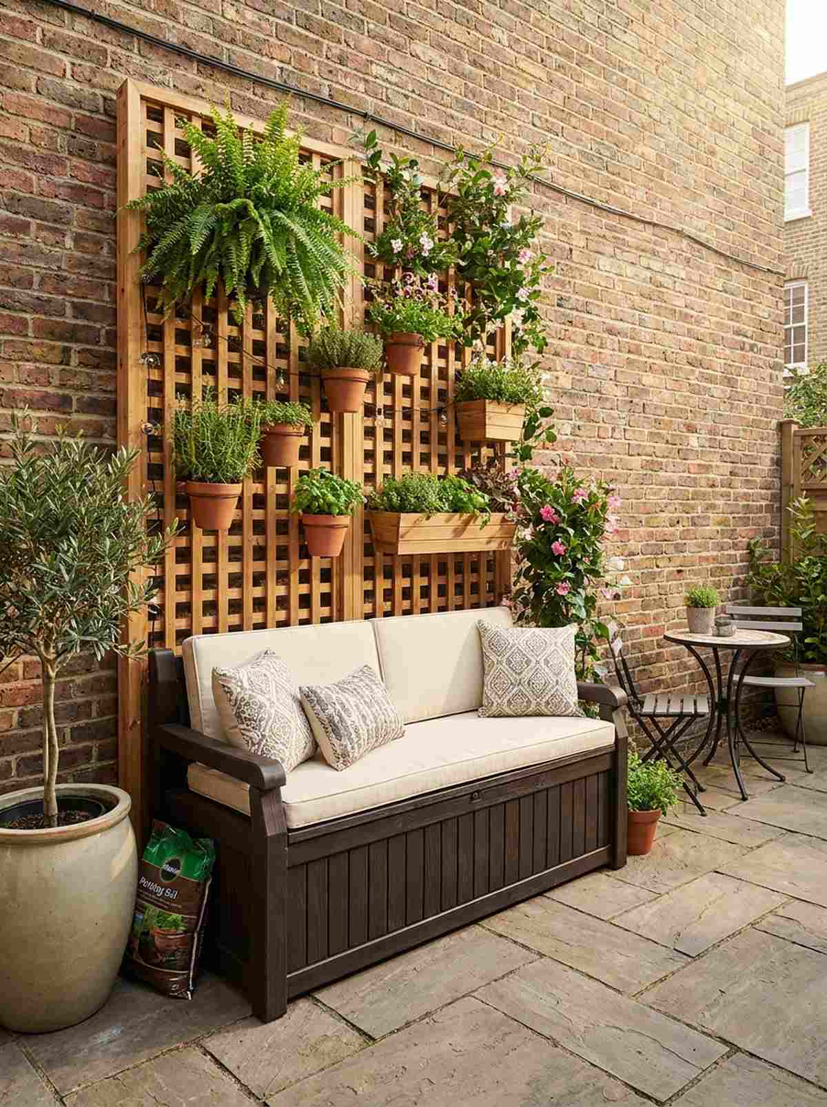 vertical garden wall with bench base