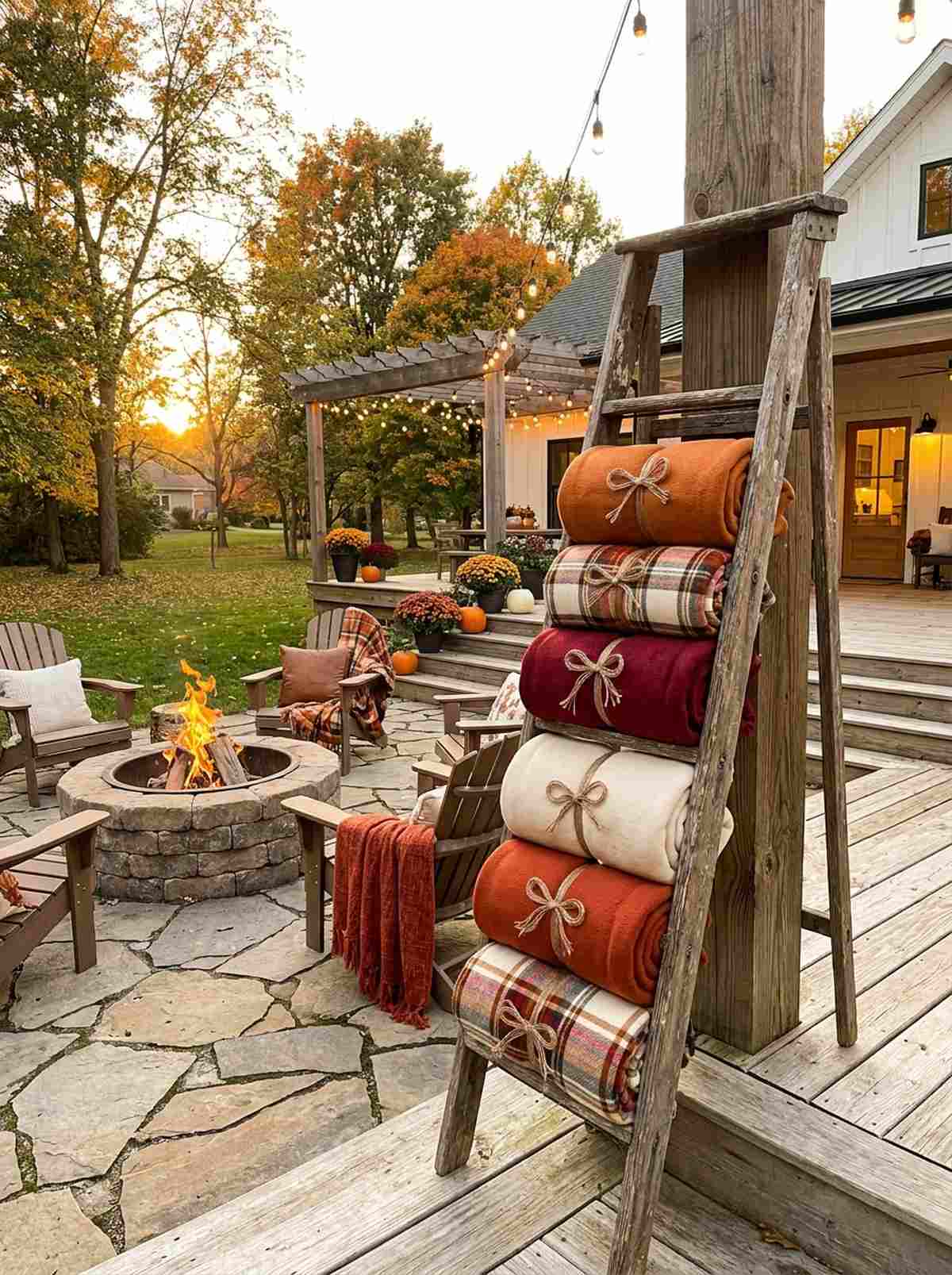decorative ladder with blanket display