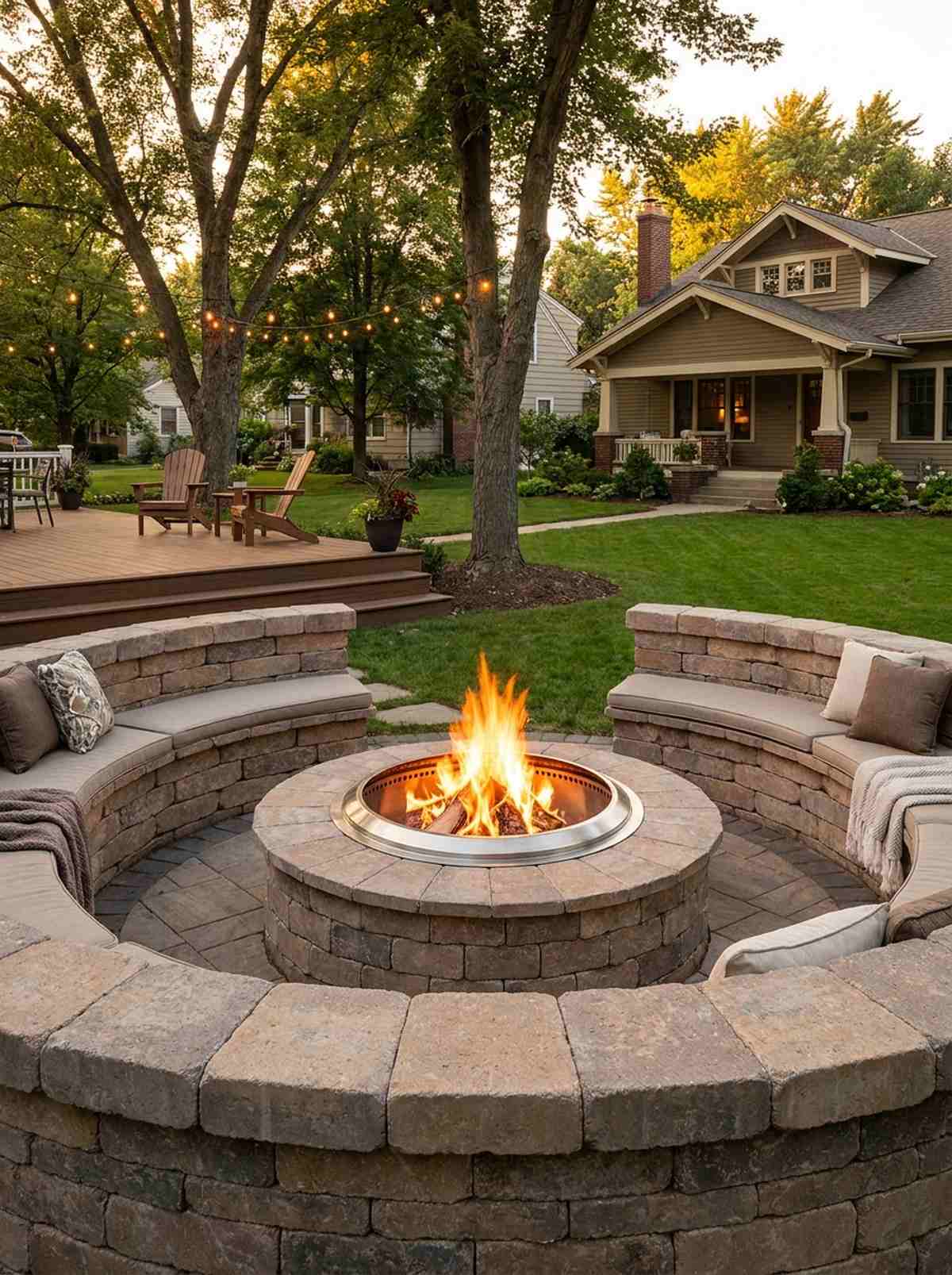 fire pit with surrounding wall seating
