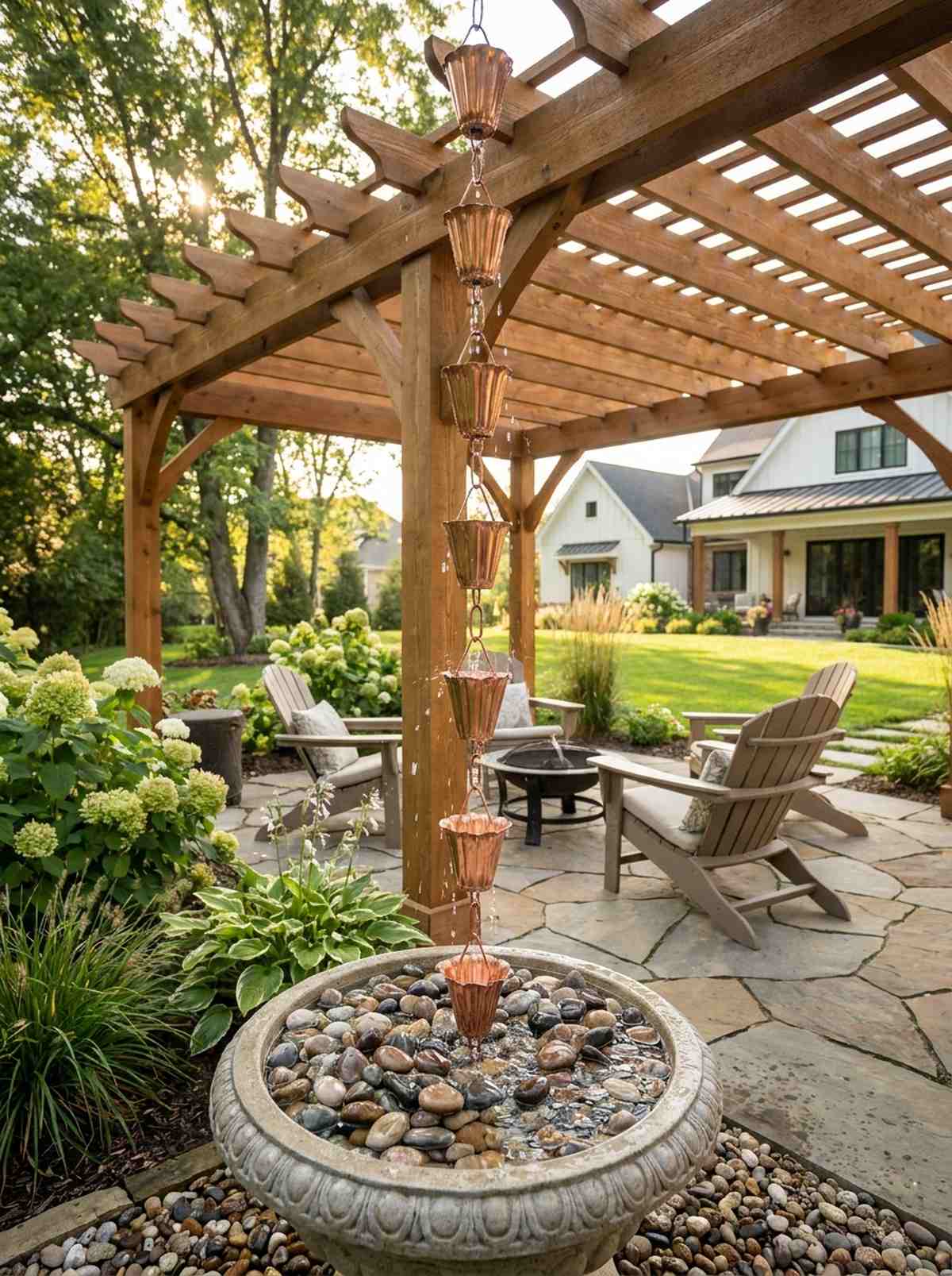rain chain water feature pergola