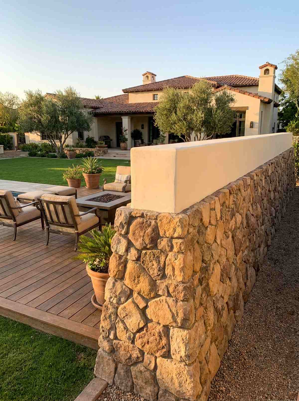 stone and stucco combination wall