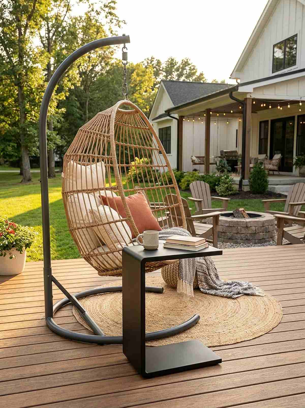 hanging chair with underneath side table