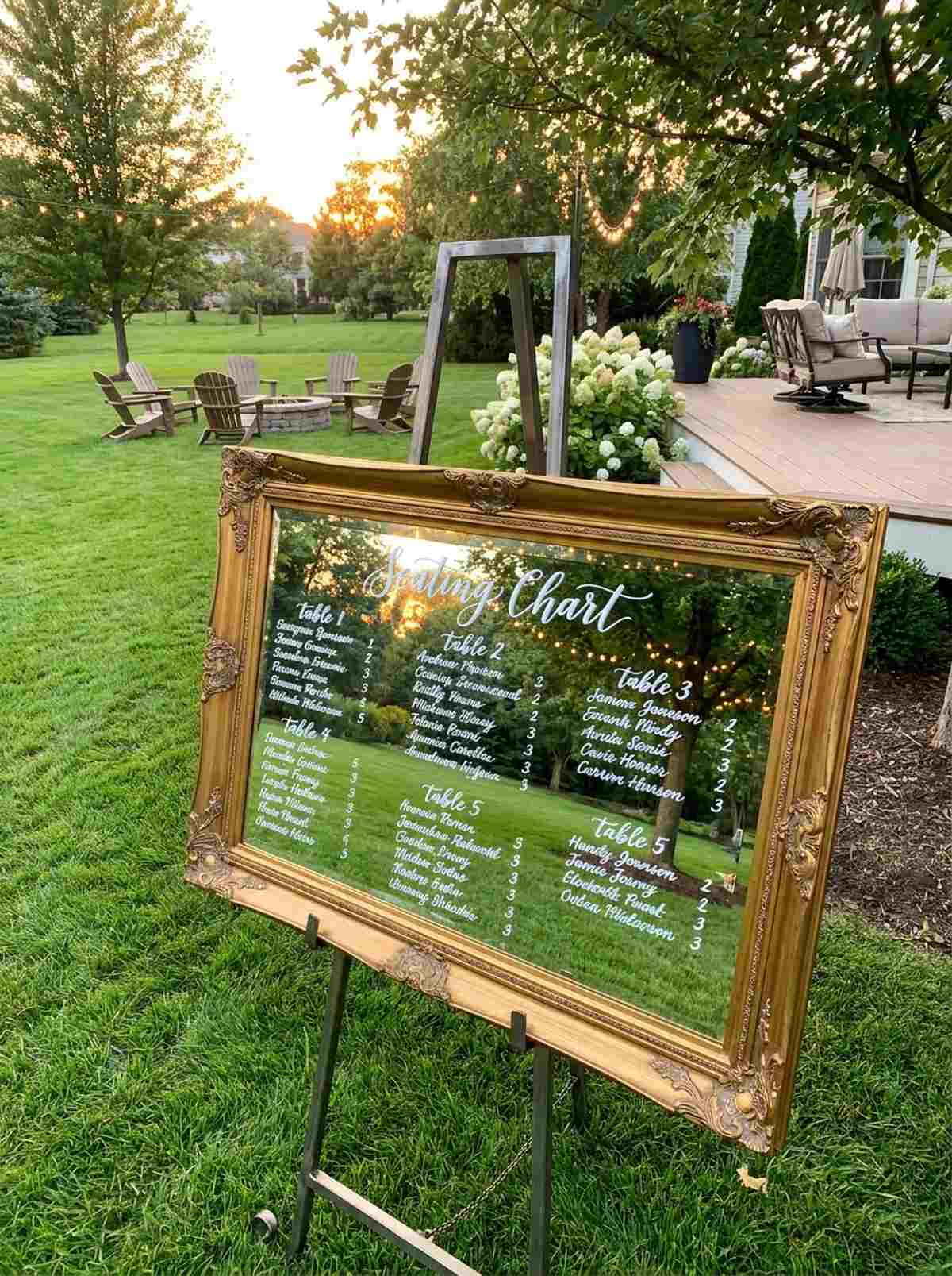 mirror seating chart on easel