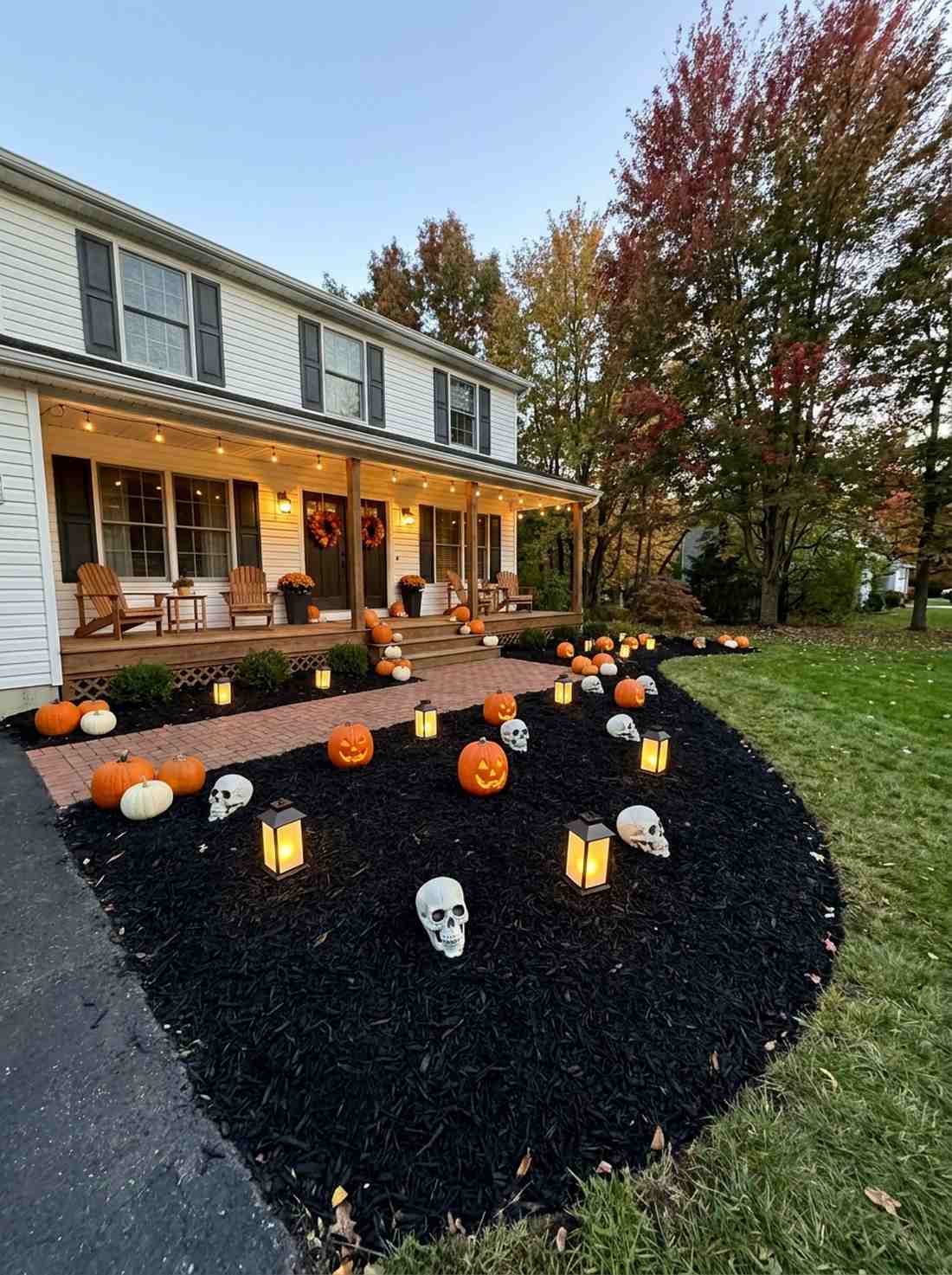 black garden bed mulch for halloween contrast