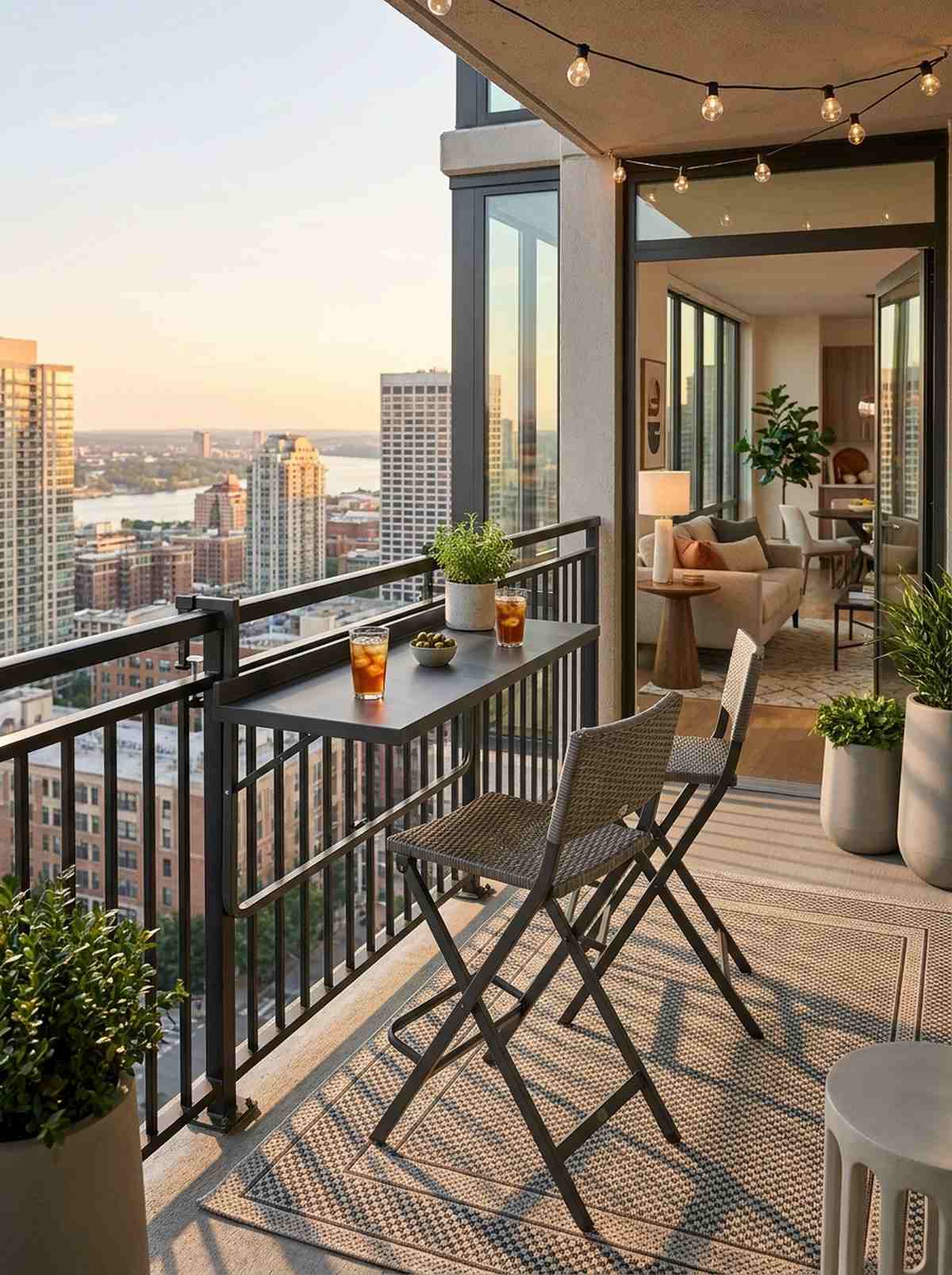 rail mounted folding table for balconies