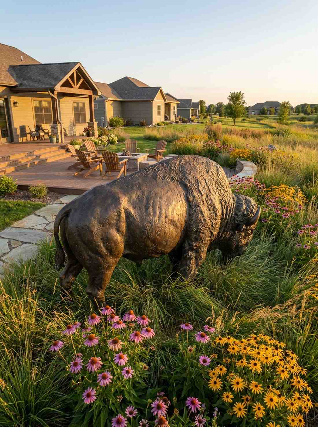 bison grazing monument