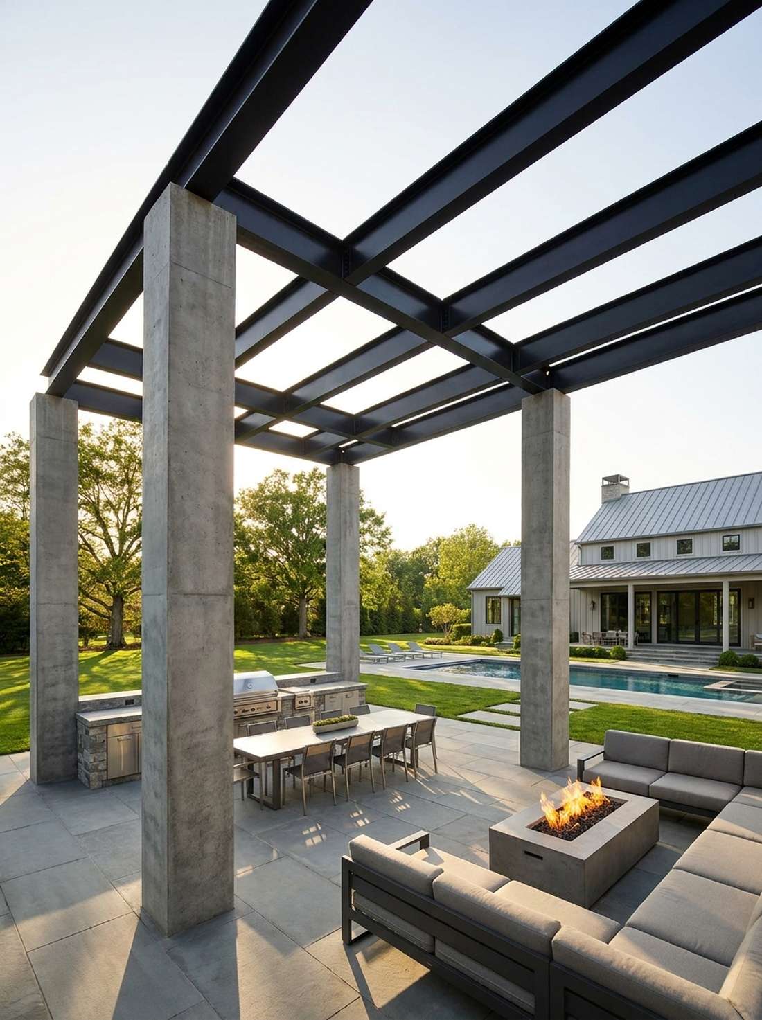 geometric concrete pergola