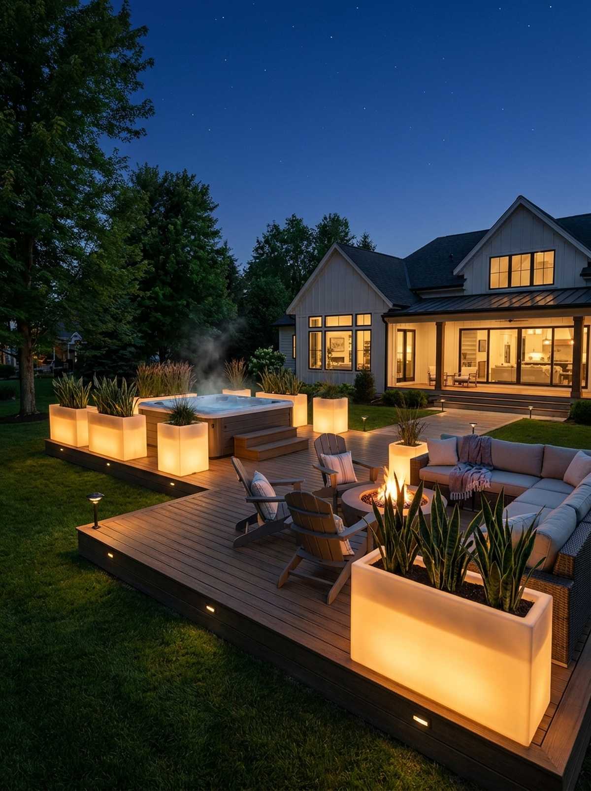 illuminated planters with integrated lighting