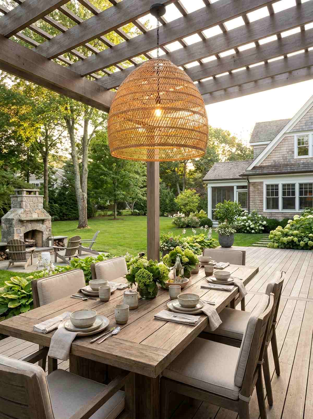 pendant lights over outdoor dining