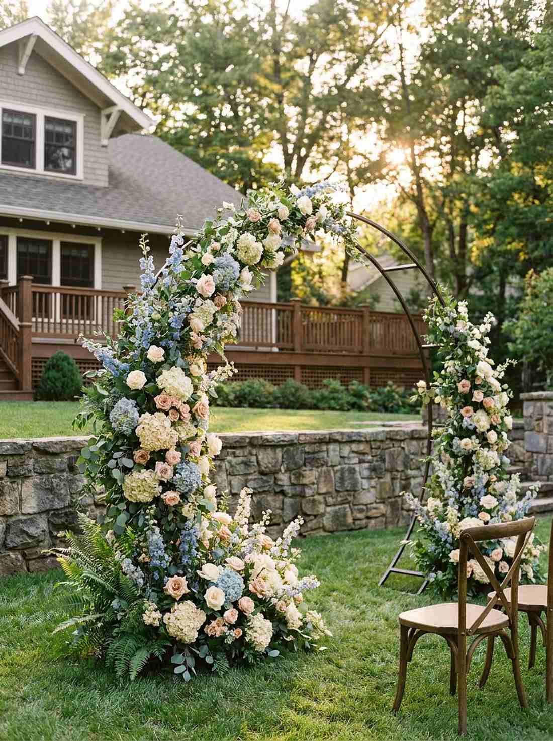 asymmetrical demi arch with clustered blooms