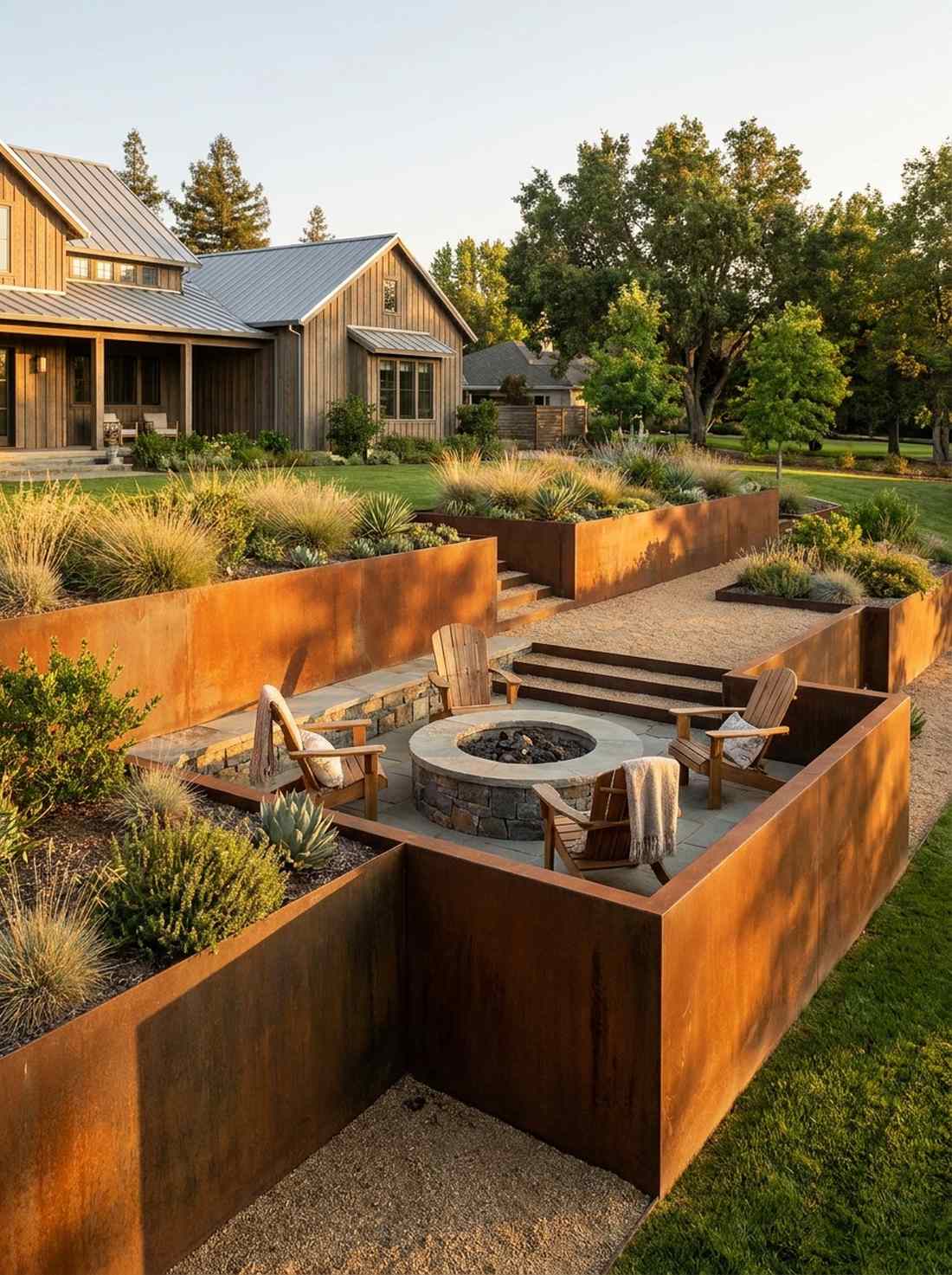 corten tiered retaining walls