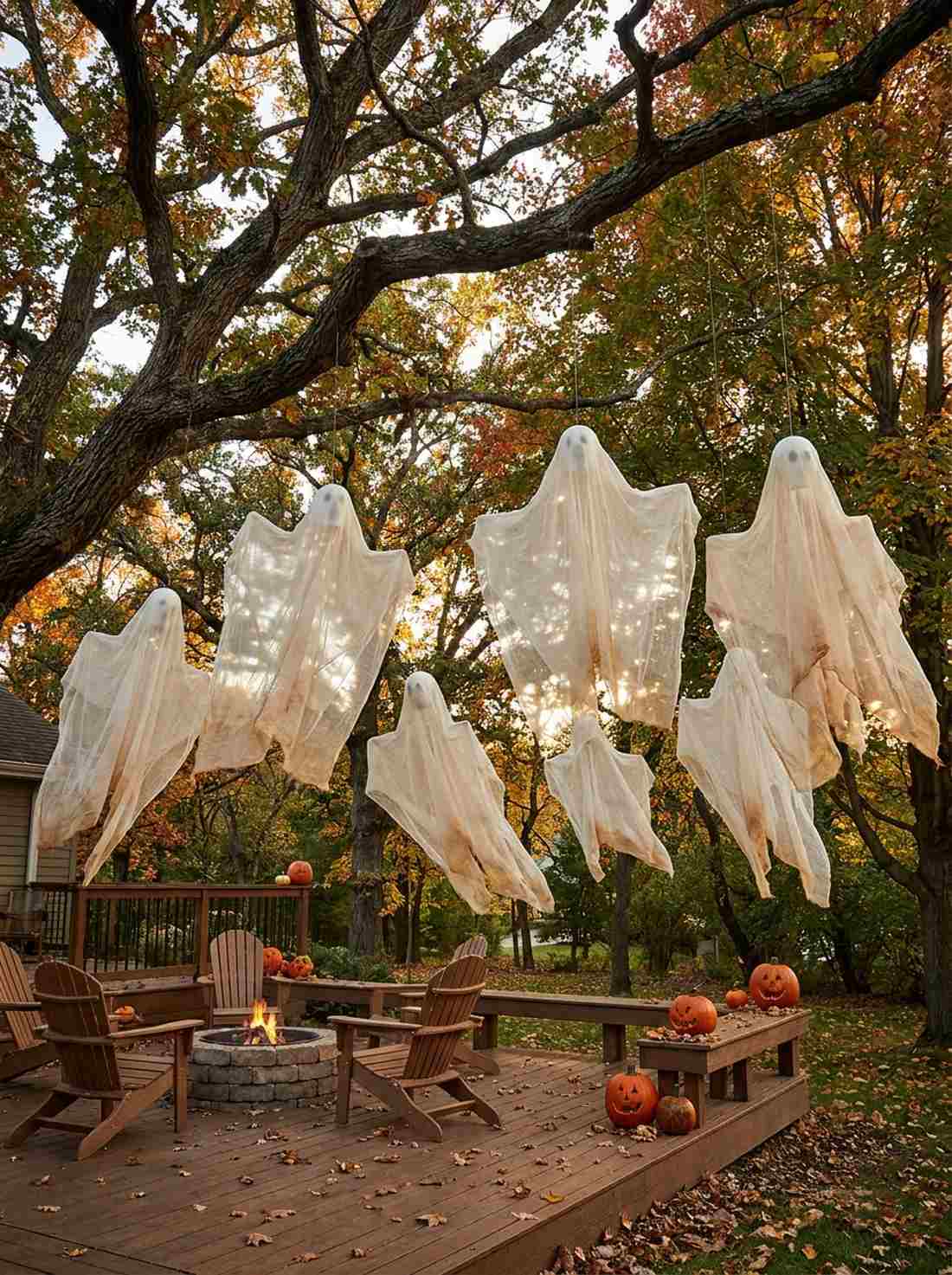 ghosts floating from tree branches