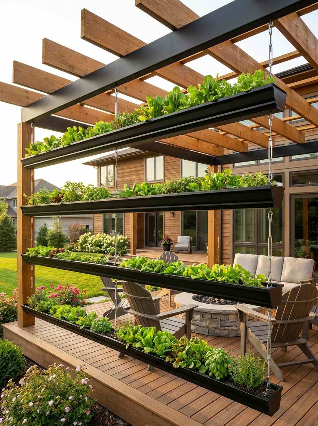 hanging gutter garden rows