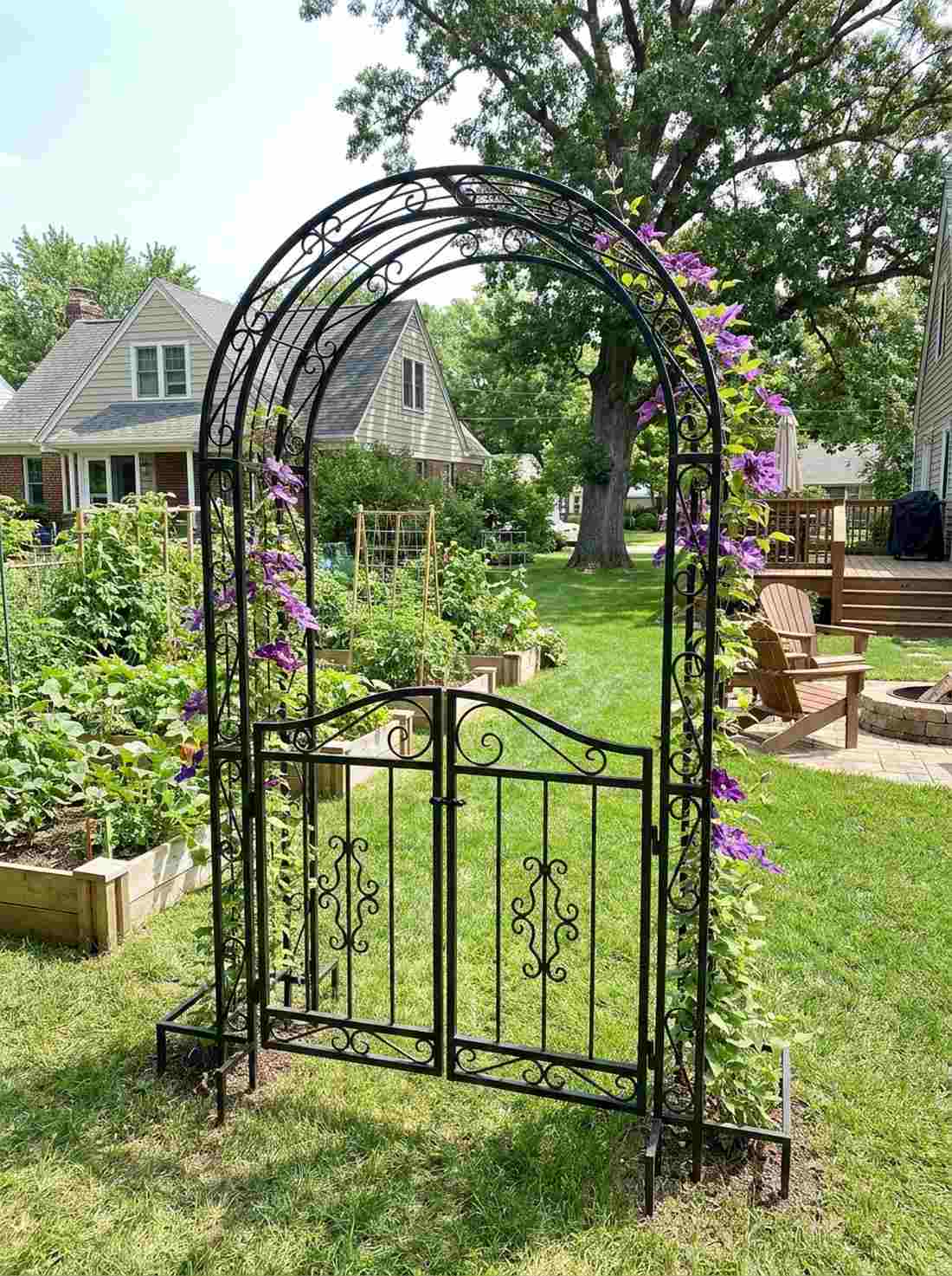 iron garden arbor with gate