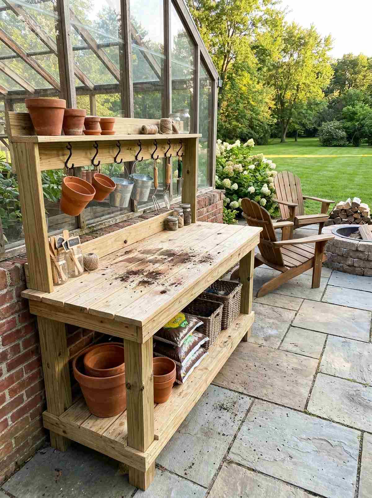plank top potting bench