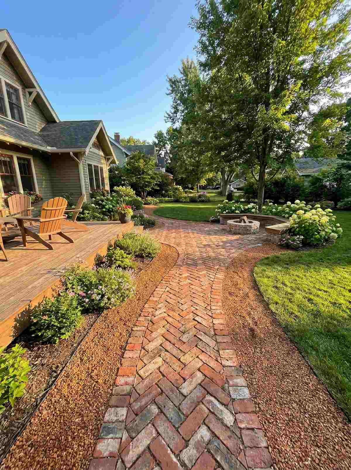 reclaimed brick pavers with terra cotta pea gravel