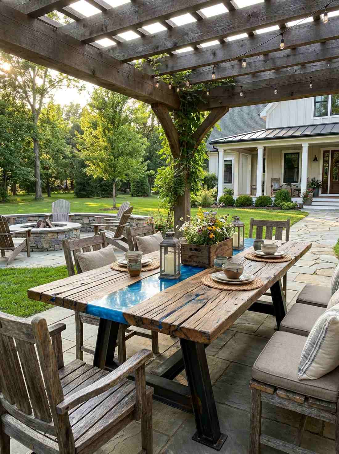 reclaimed wood tables with steel bases