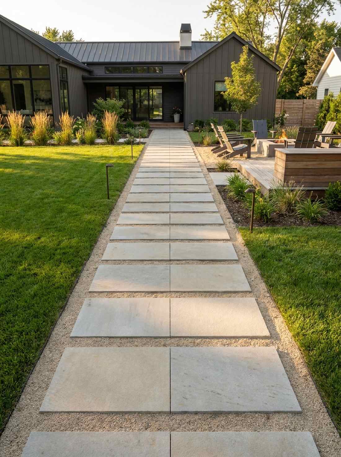 rectilinear stone pathways