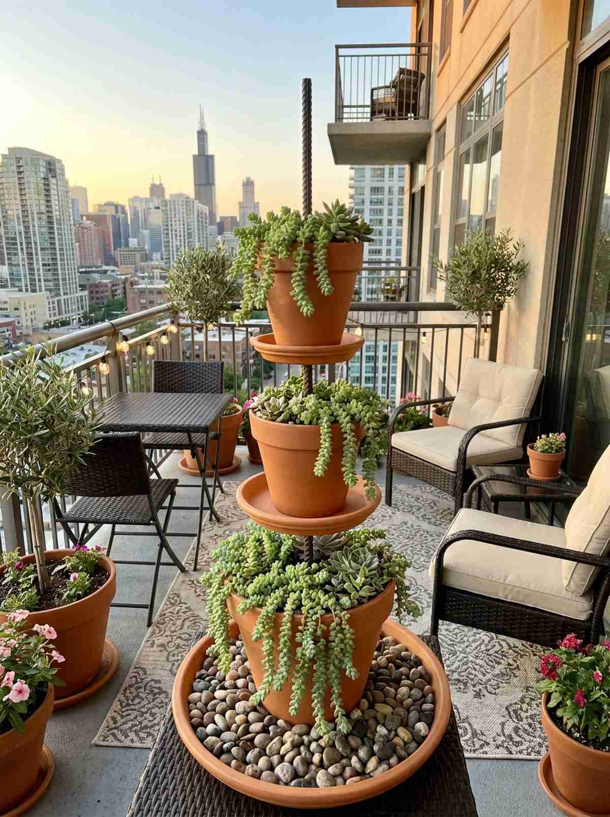 tiered terracotta fountain planters