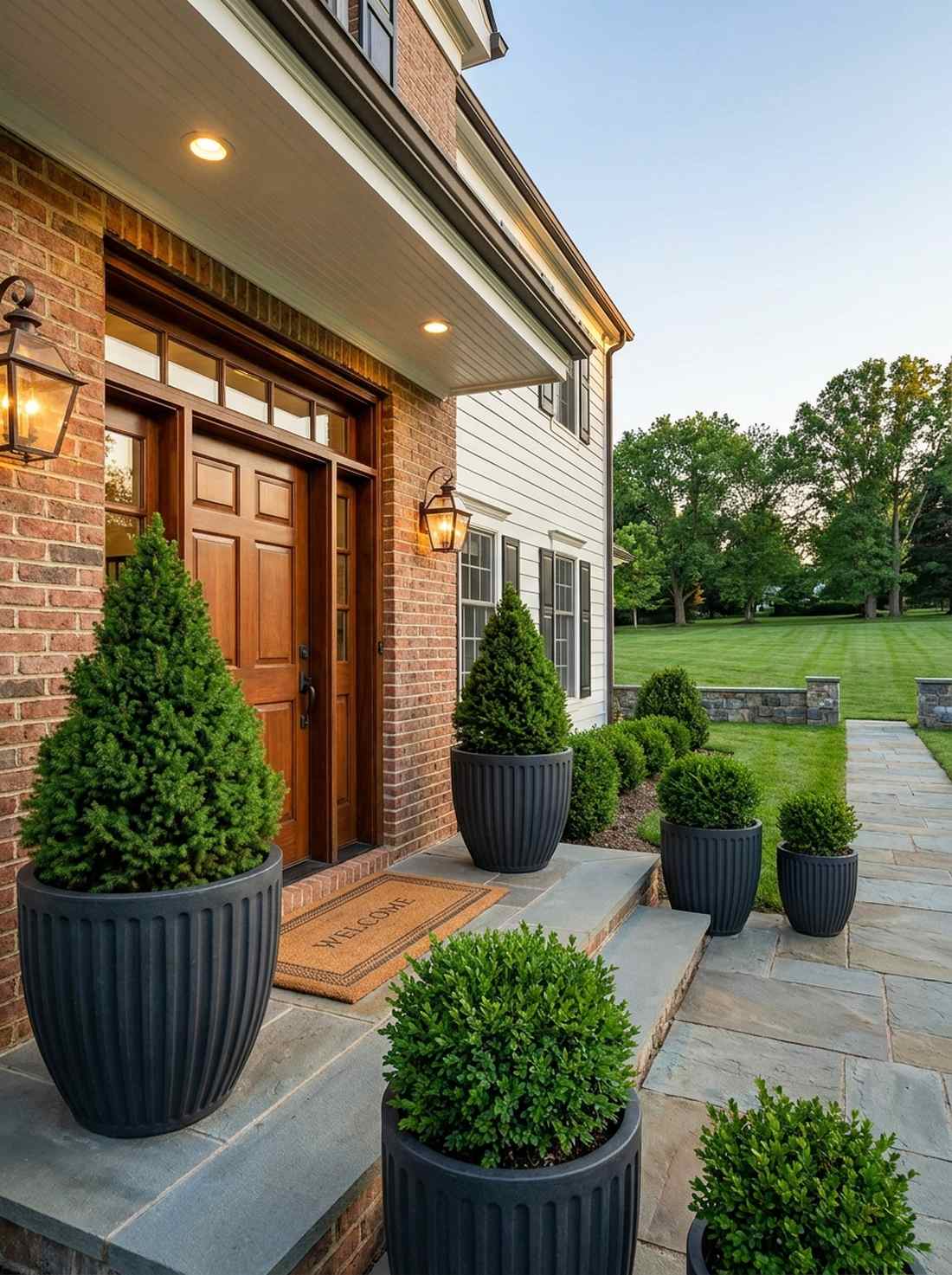 undecorated potted evergreen trees